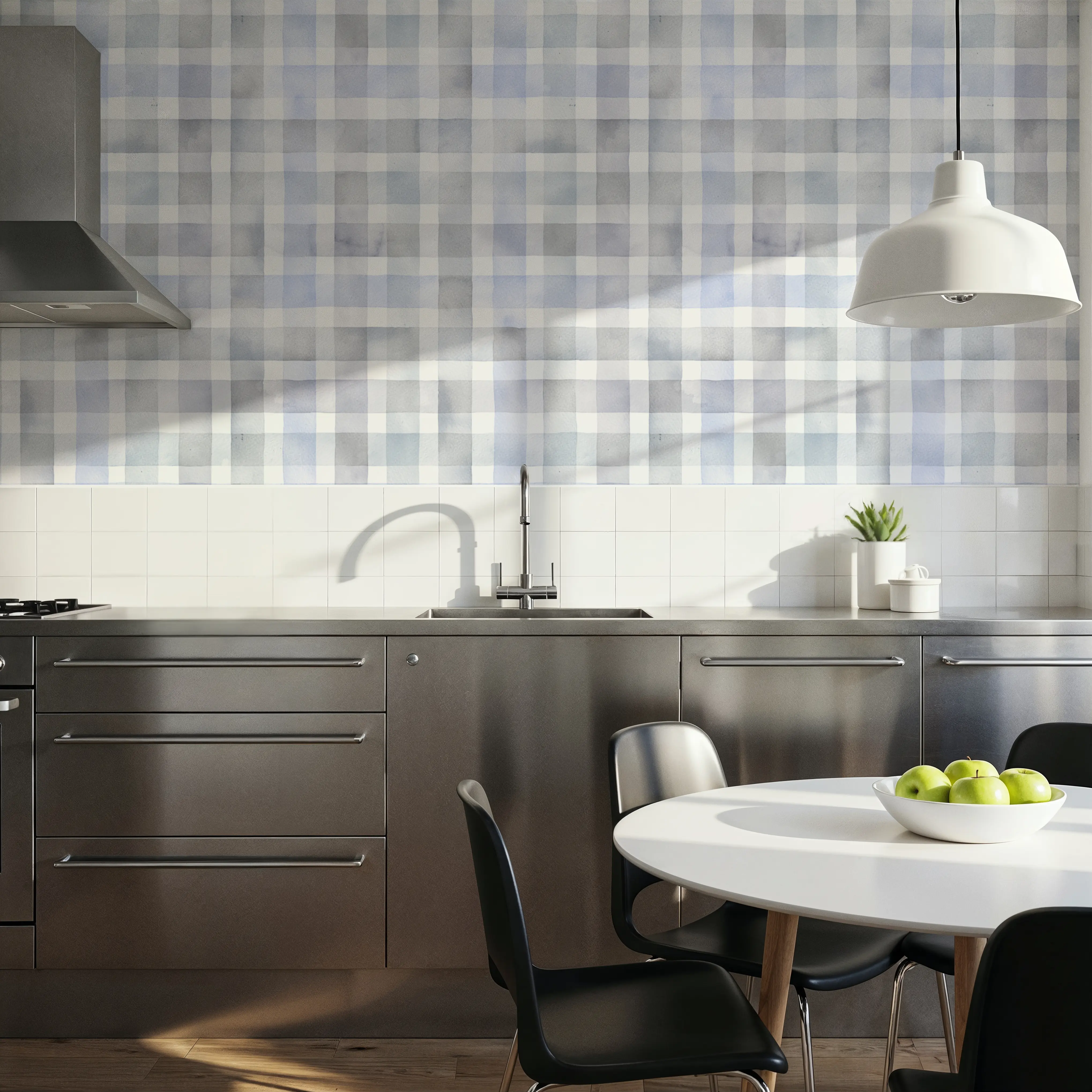 Wallpaper - Checkered Watercolor, Stone - Squares - Blue - Living room - Wallism UK - Peel & Stick or Paste-the-Wall