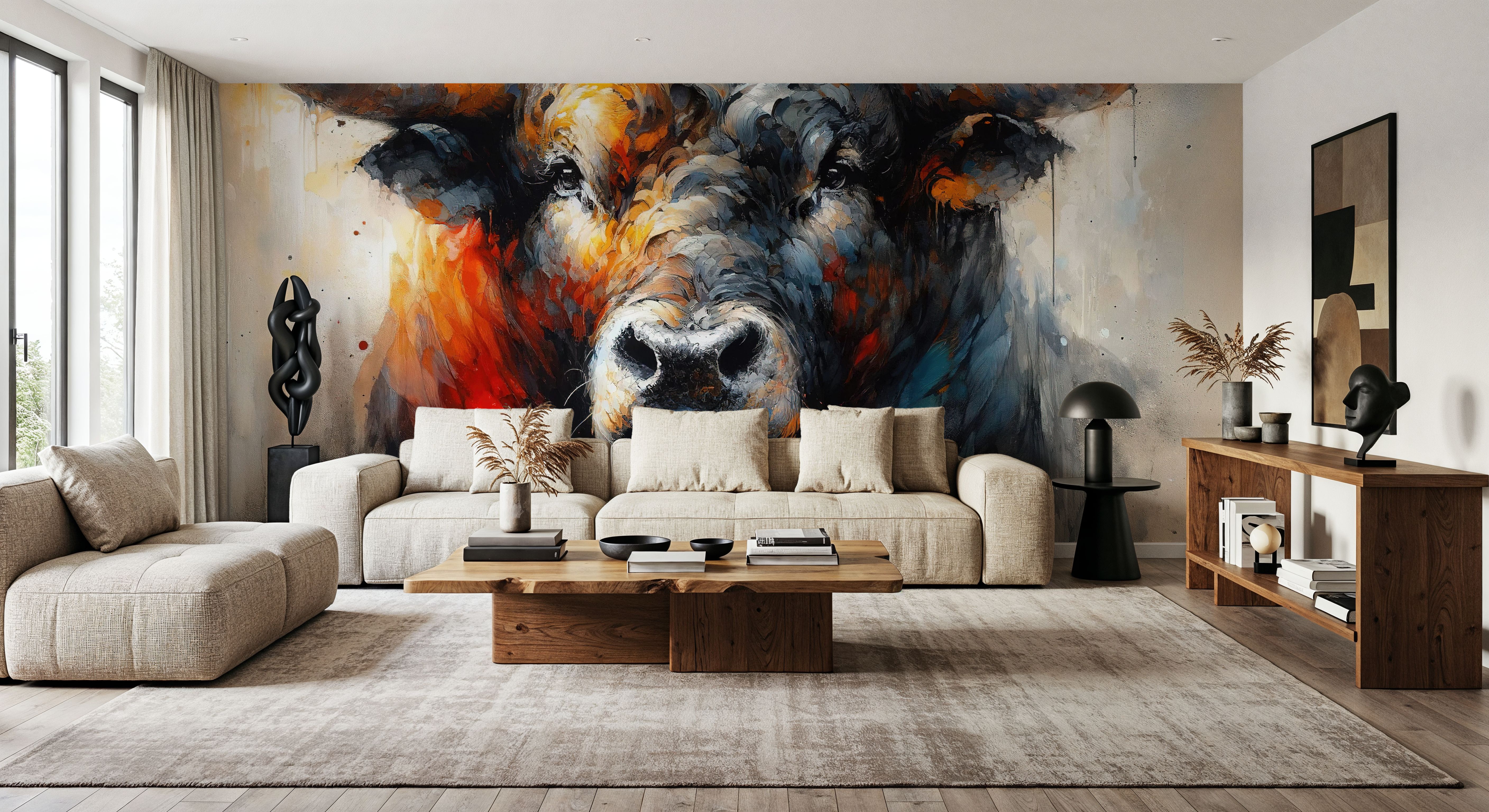 Majestic Bull Aura in Watercolor Shadows