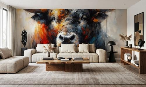 Majestic Bull Aura in Watercolor Shadows