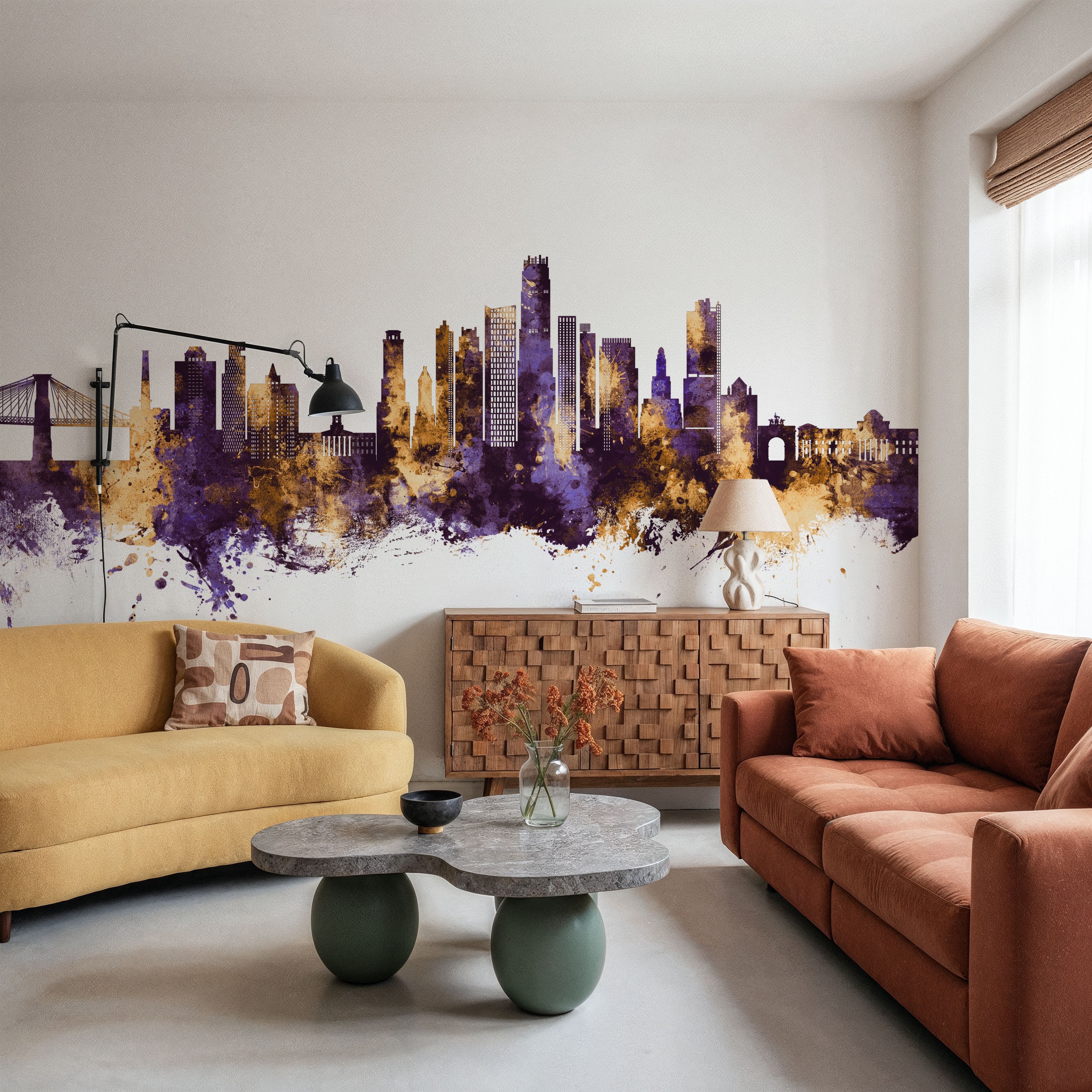 Brooklyn New York Skyline Purple & Gold