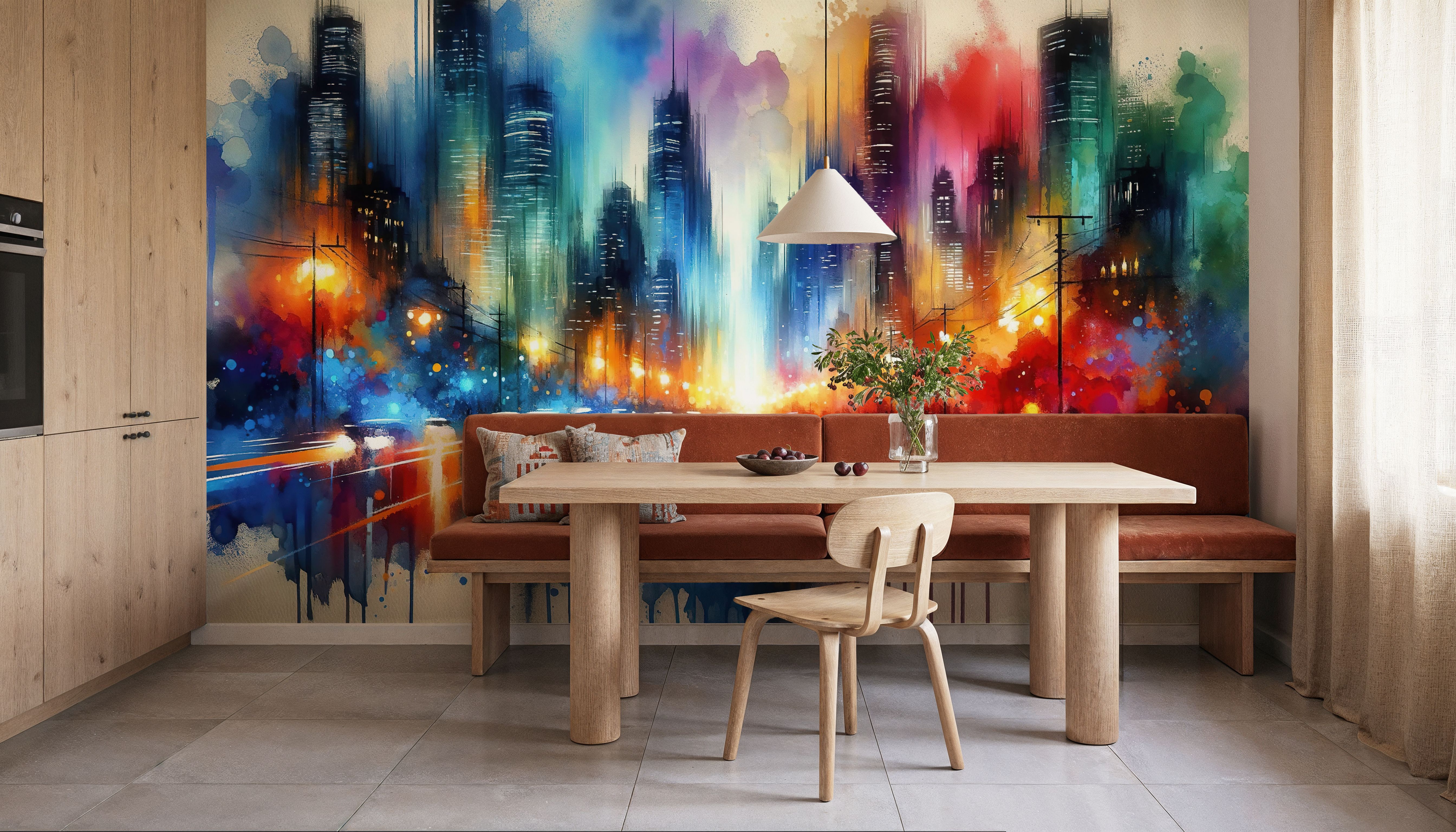 Watercolor Abstract Skyline At Night