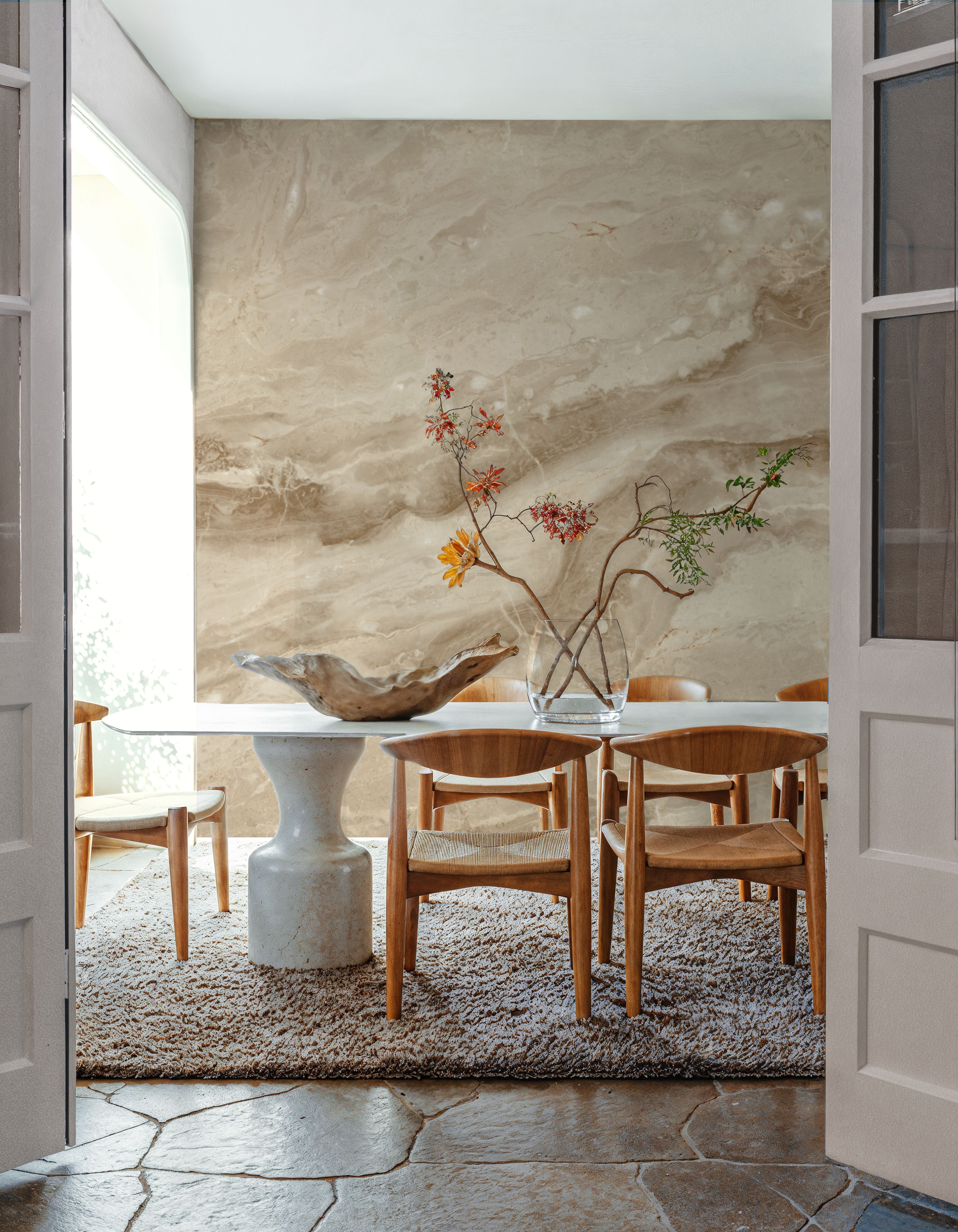 Wall Mural - Crema Muscato Marble - Stone mural wallpaper - Hallway staircases - Wallism US - Premium, Textured or Peel & Stick