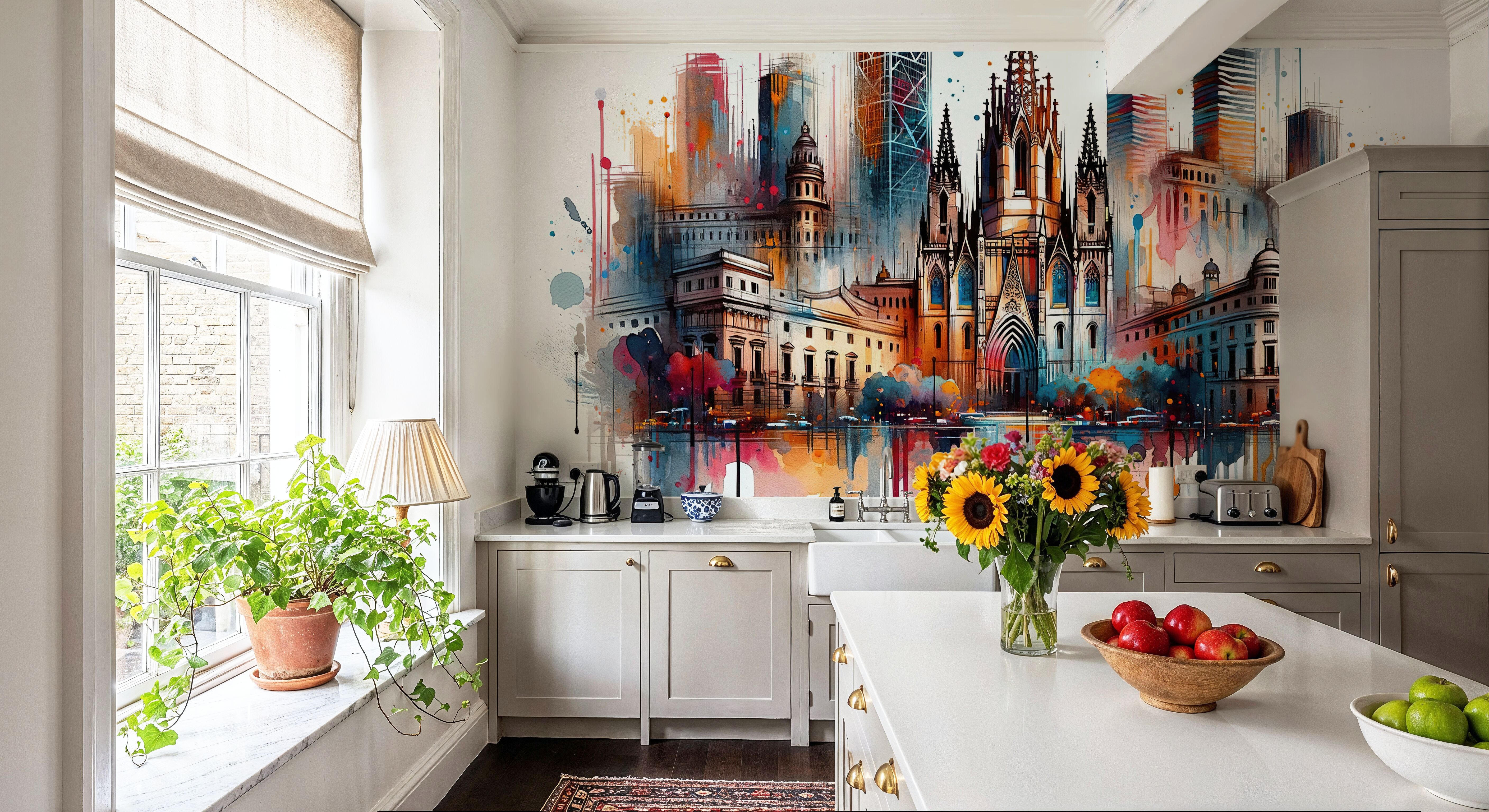 Watercolor Skyline Barcelona II