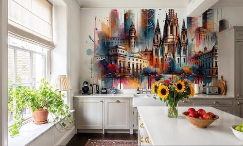 Watercolor Skyline Barcelona II