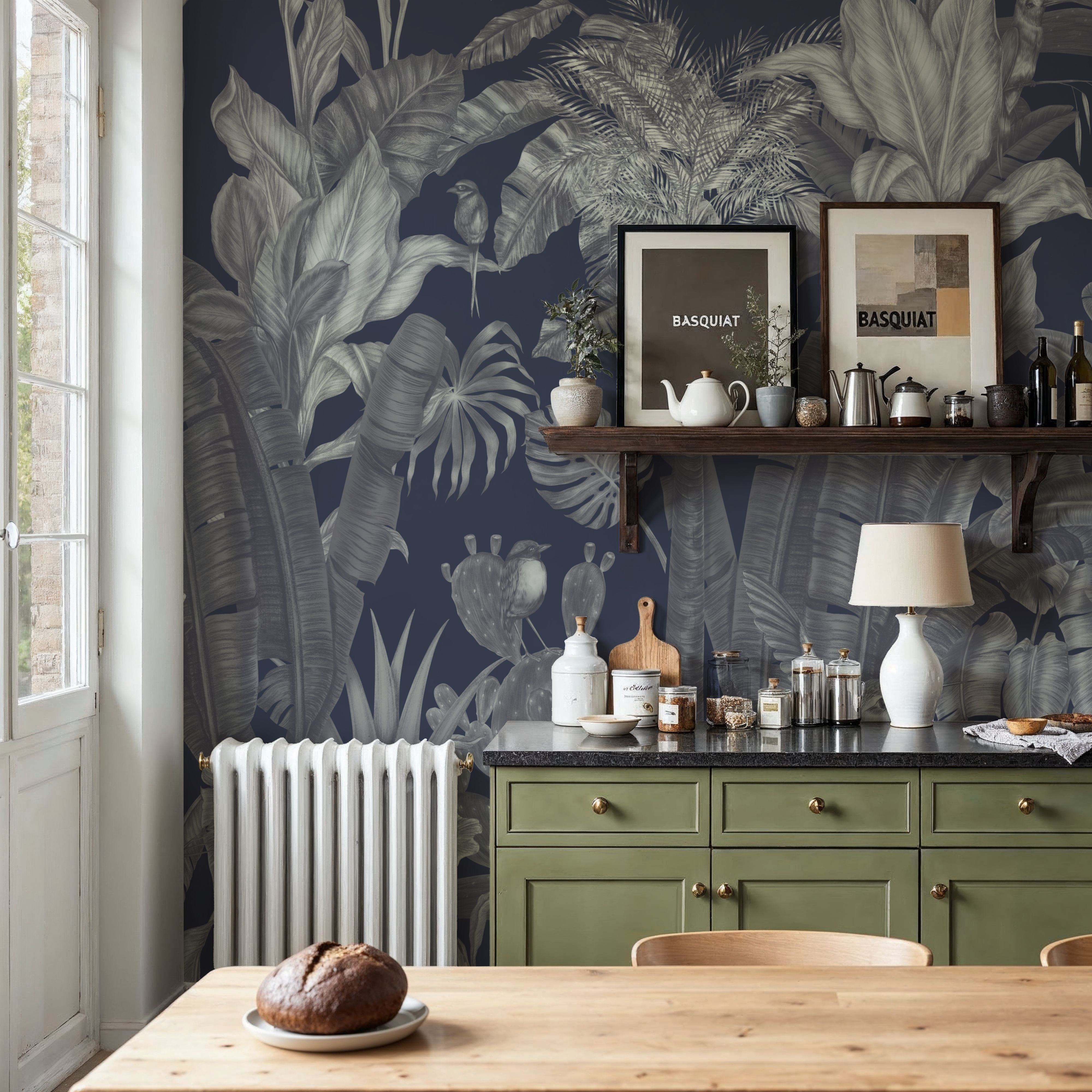 Tropical Wonderland, Denim, Wallpaper