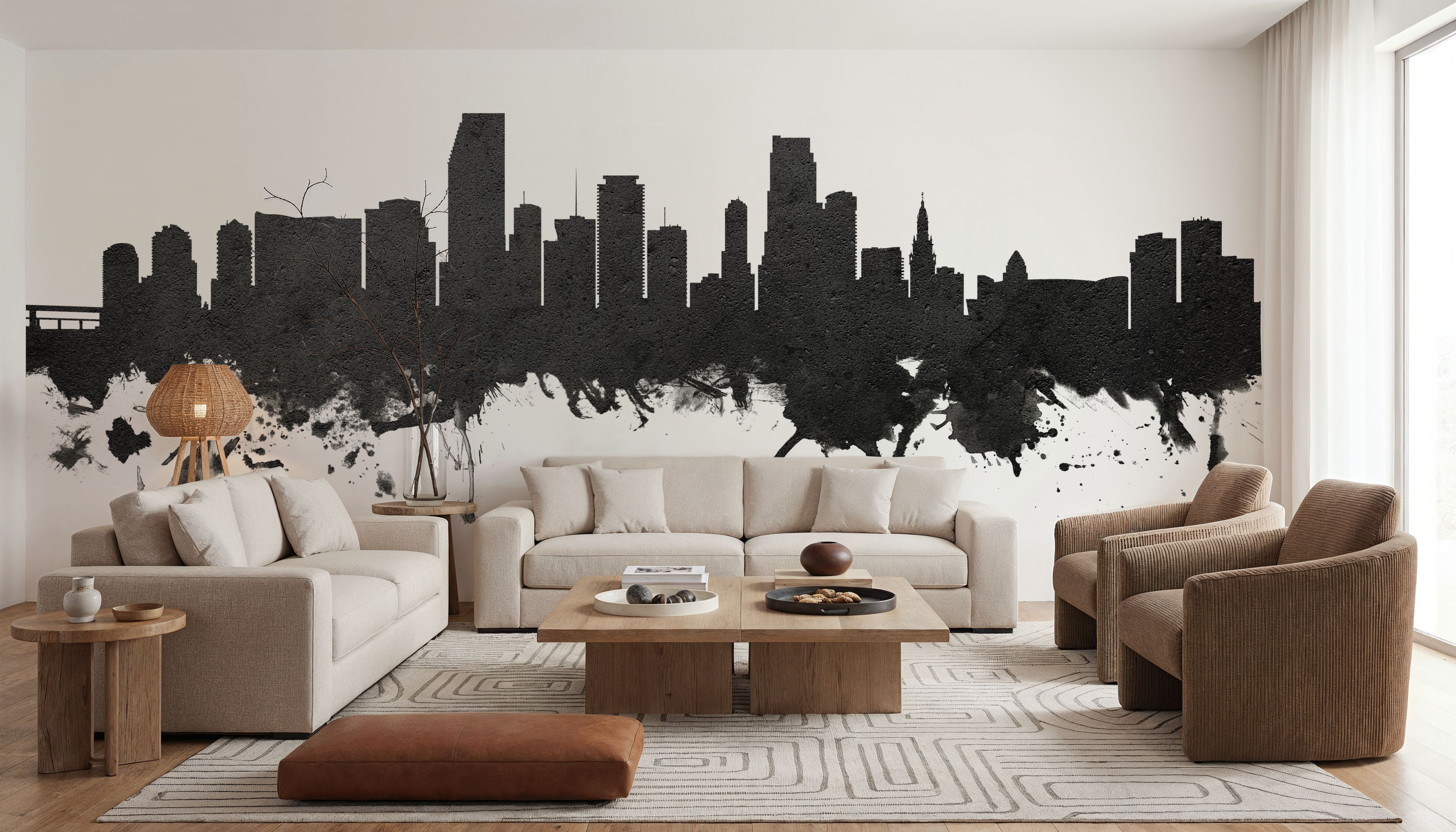 Miami Florida Skyline Blck & White, Wallpaper