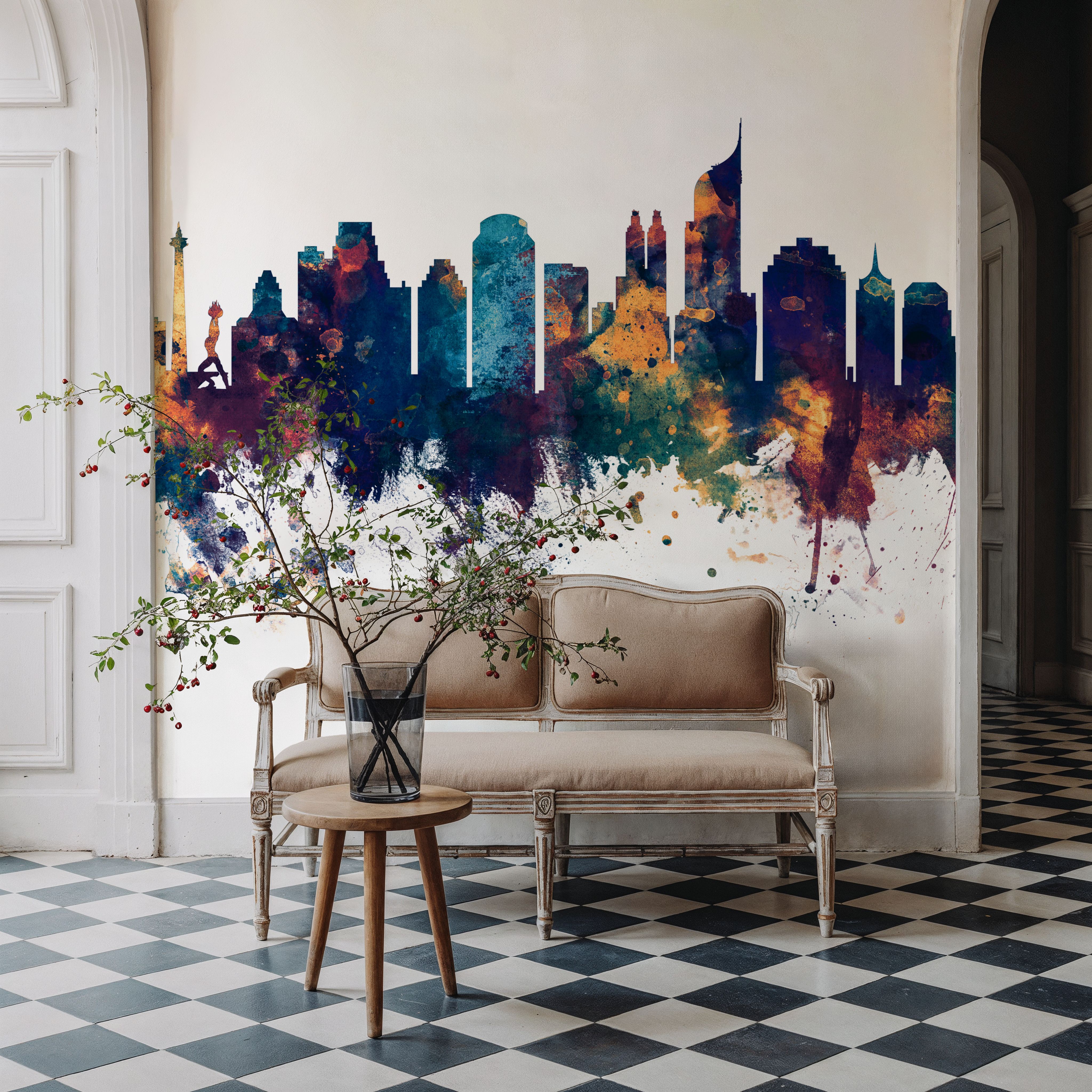 Jakarta Skyline Indonesia Blue & Bronze