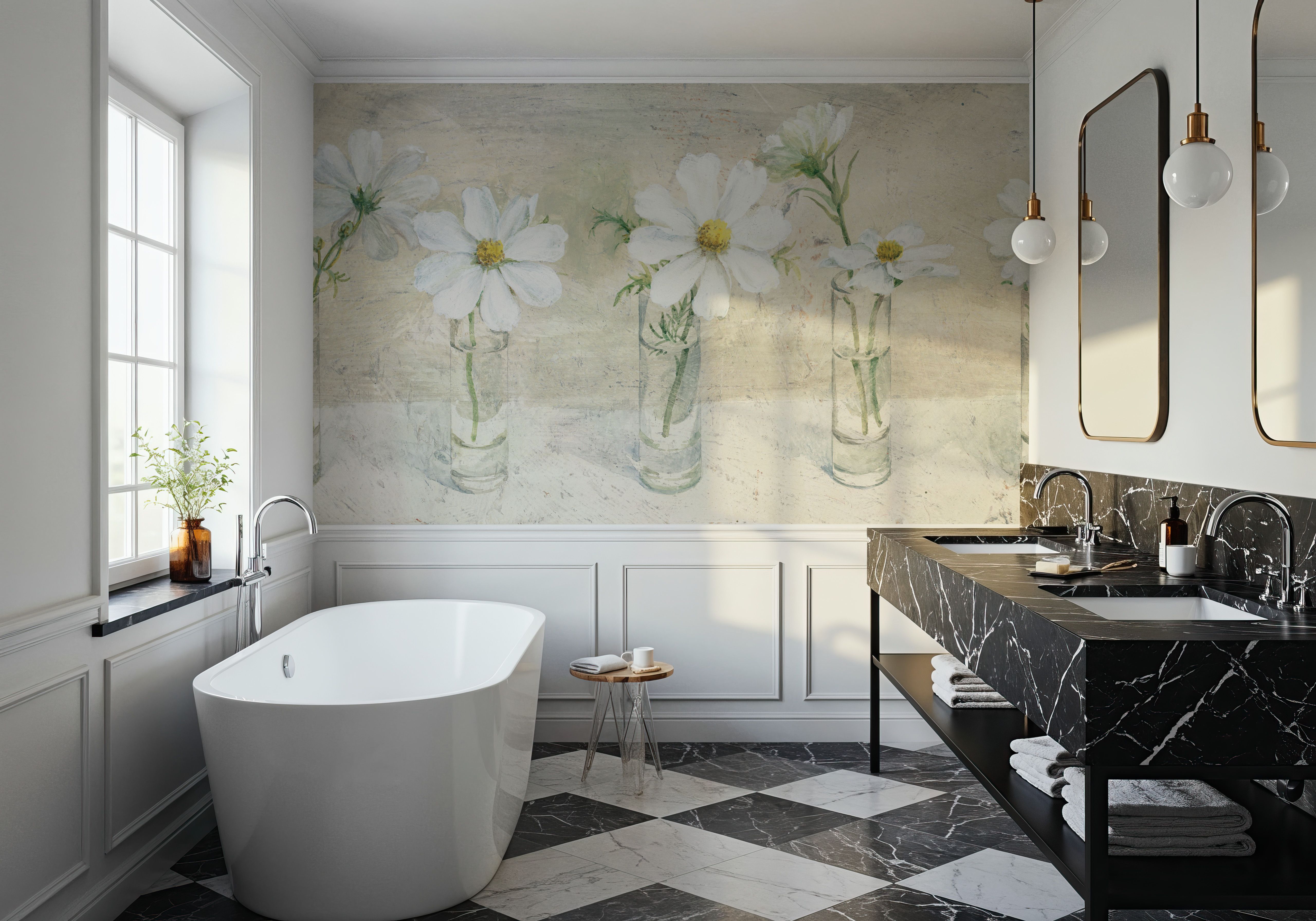 Row of Cosmos in Glasses Neutral, Wallpaper