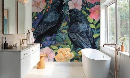 Two Crows on Flowers
