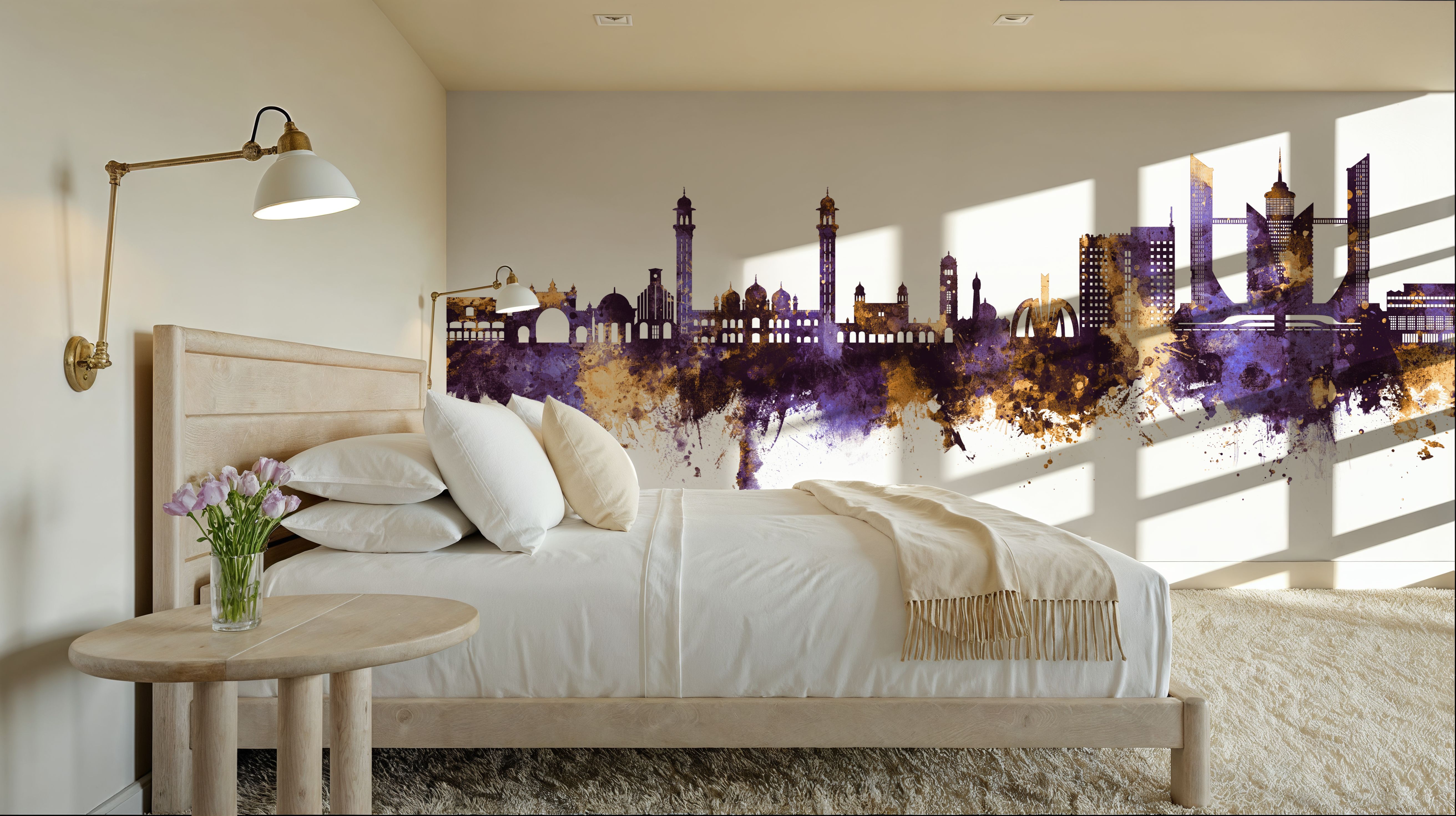 Faislabad Pakistan Skyline Purple & Gold