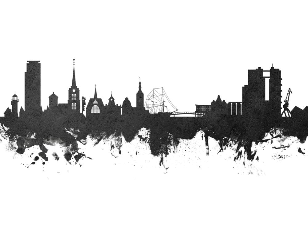 Halmstad Sweden Skyline Black & White