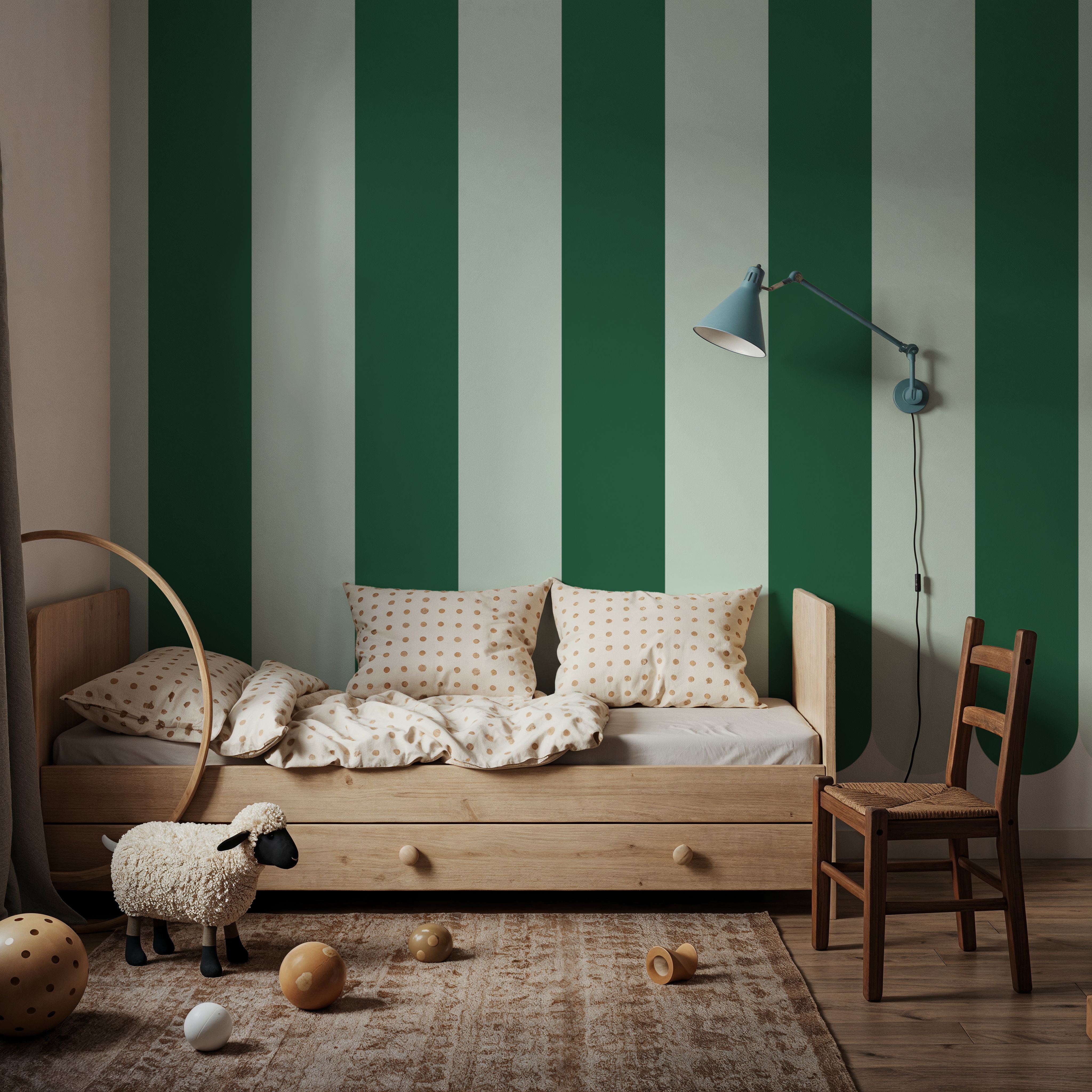 Scalloped Circus Stripes, Green on Green