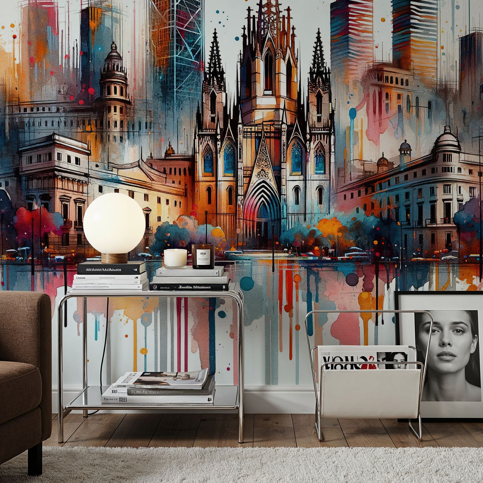 Watercolor Skyline Barcelona II