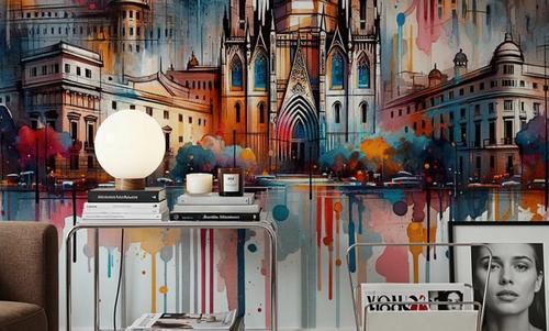 Watercolor Skyline Barcelona II
