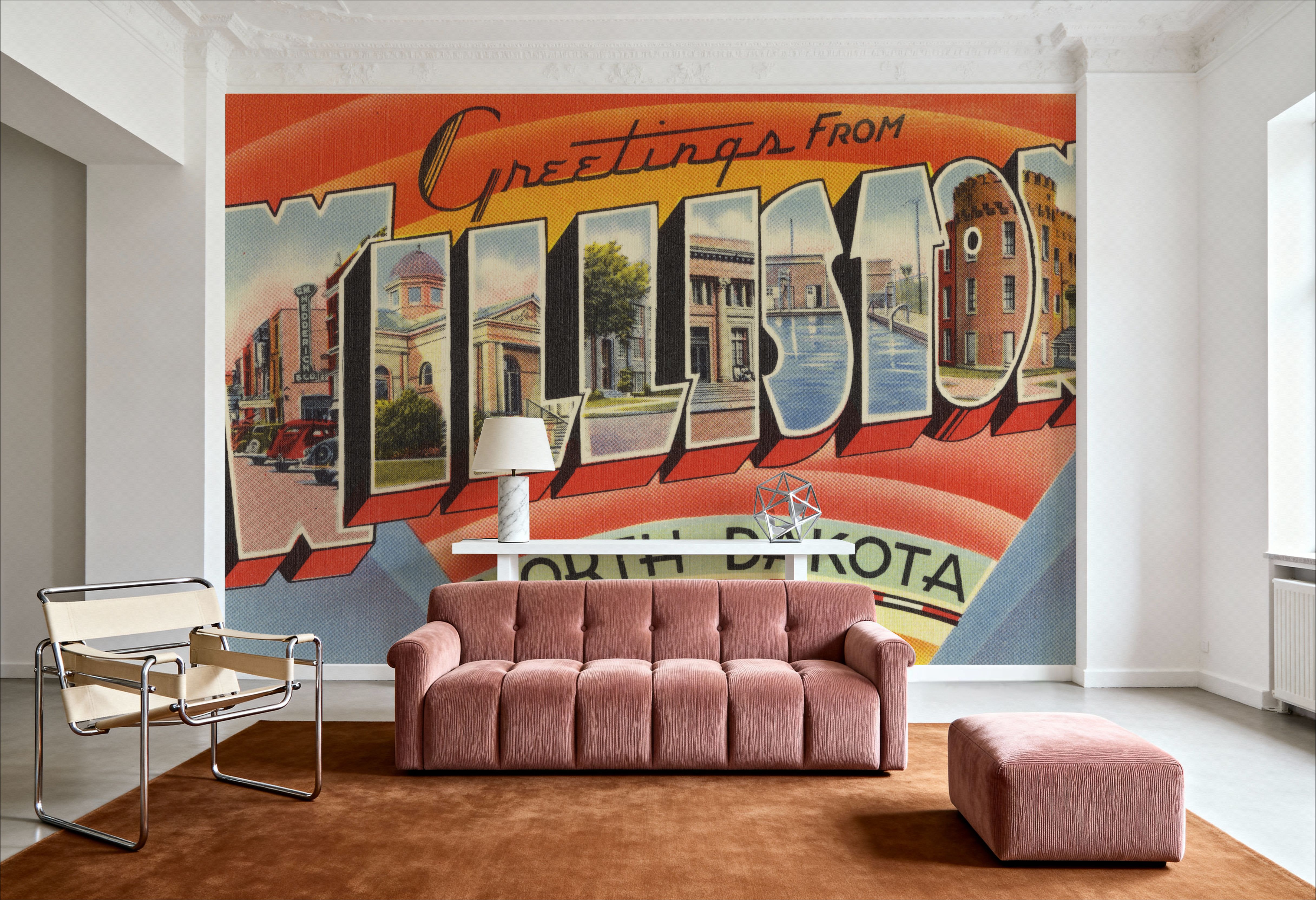 Greetings from Williston - Screenprint Postcard, Wallpaper