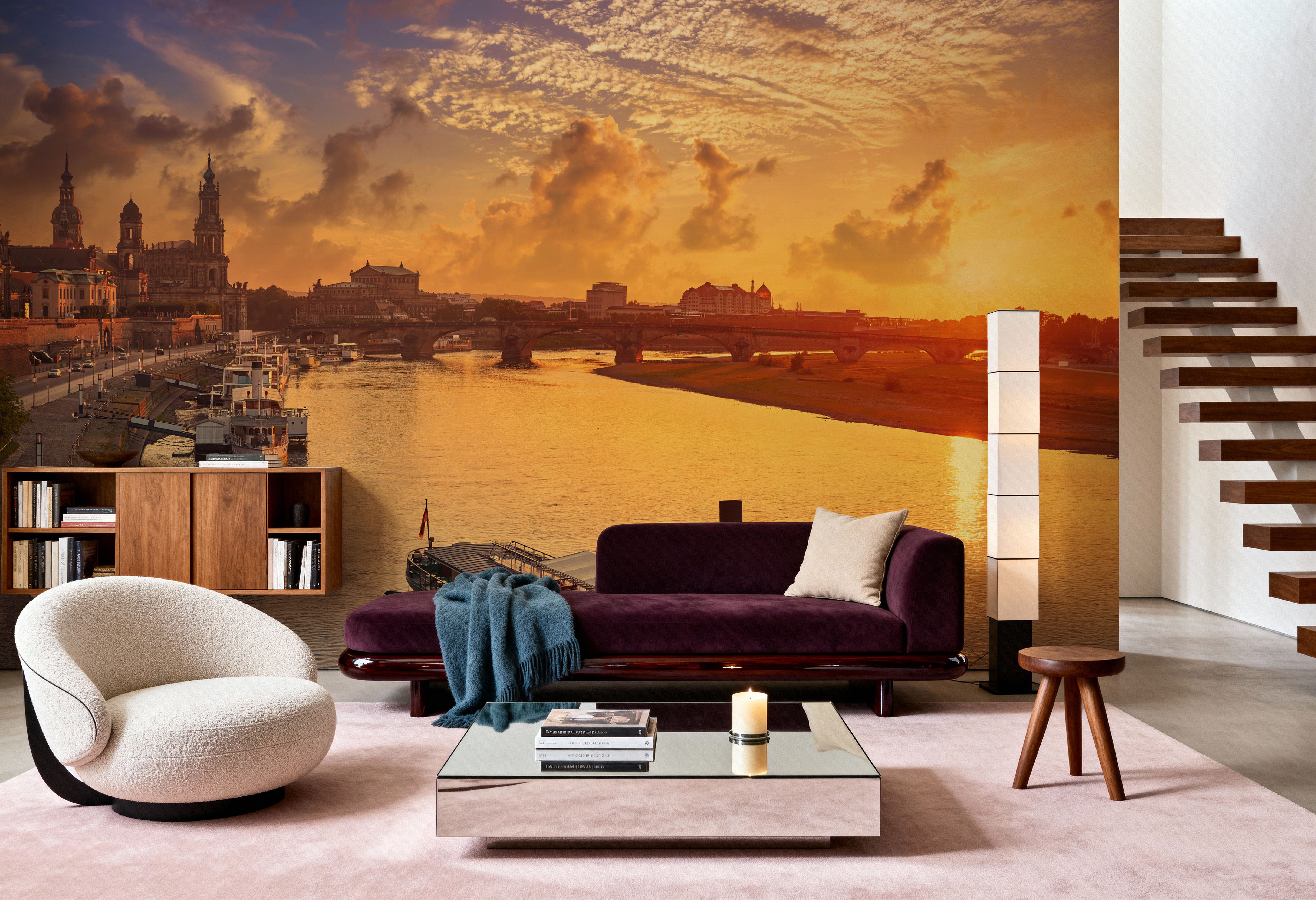 Dresden and Elbe River at Sunset 