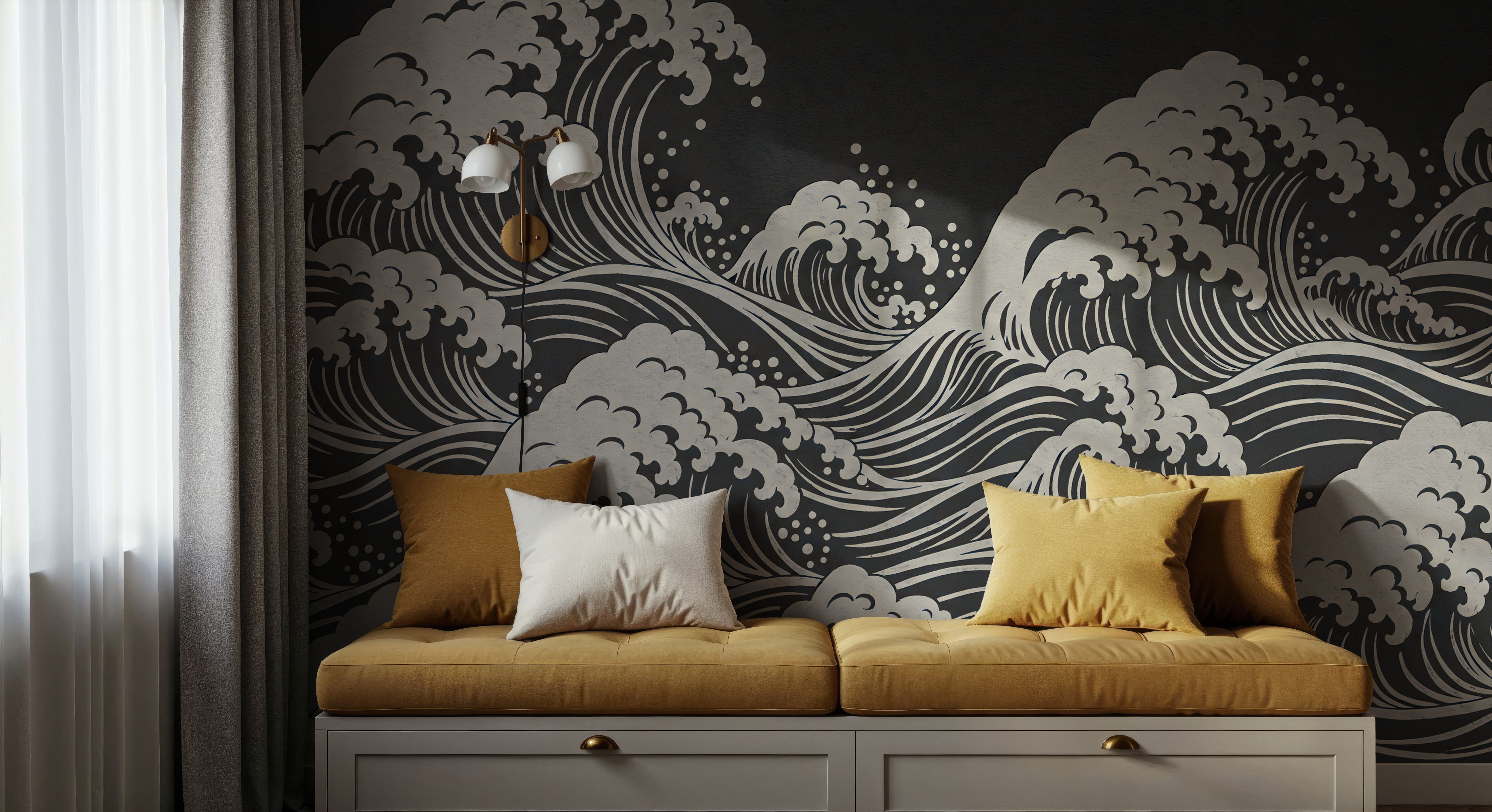 Edo Waves, Charcoal, Papel de parede