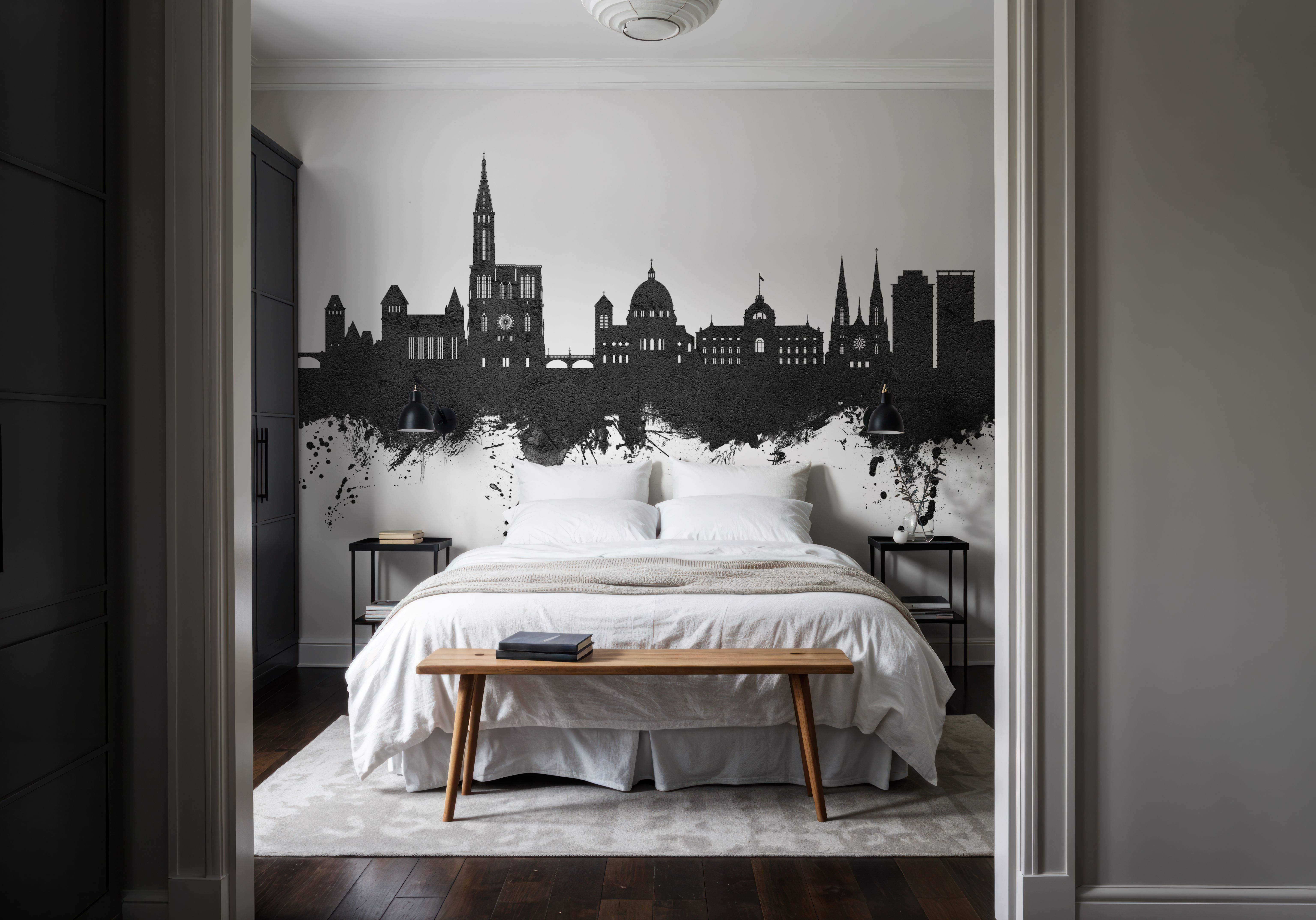 Strasbourg France Skyline Black & White