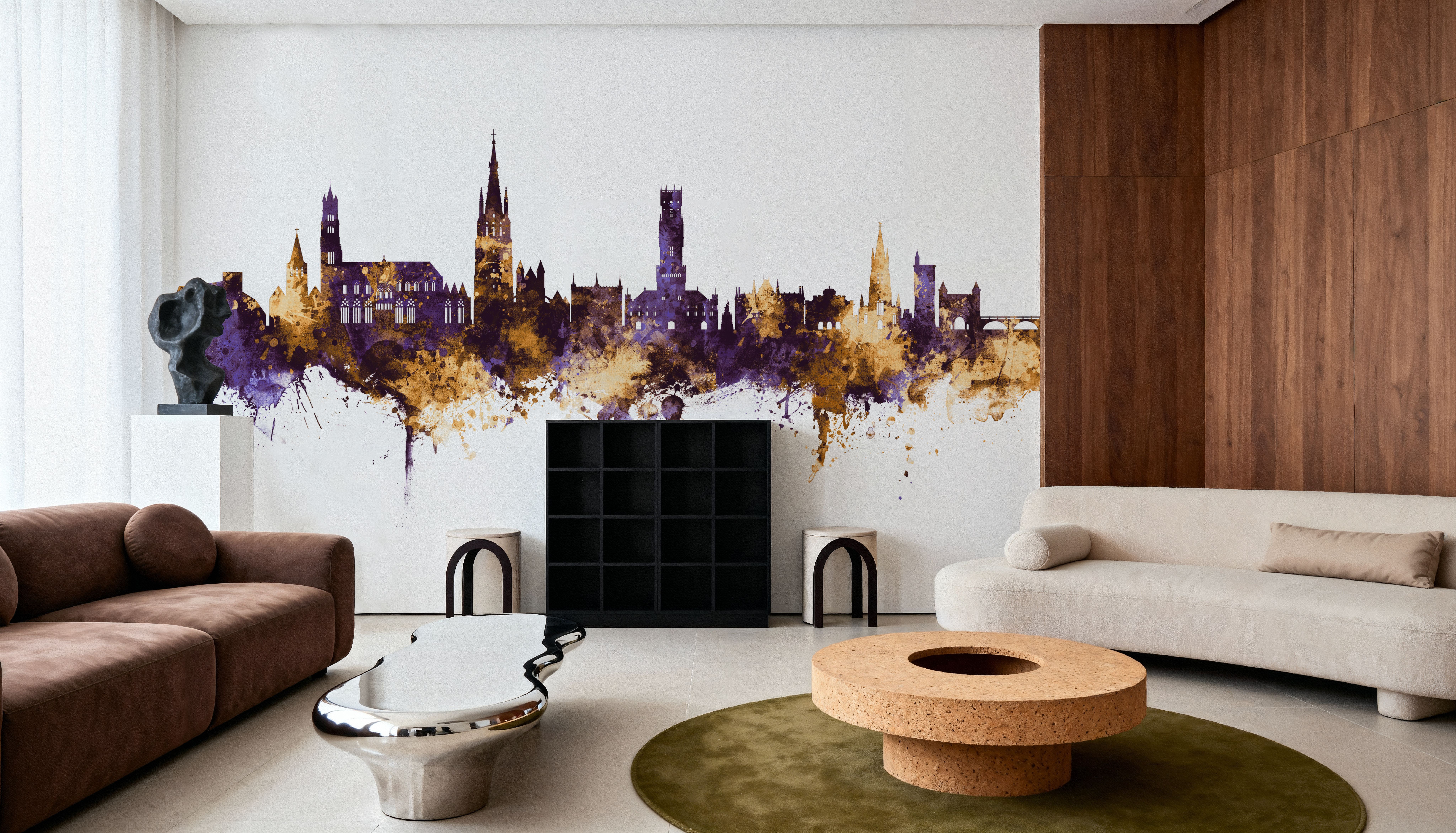 Bruges Belgium Skyline Purple & Gold