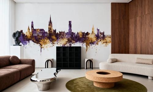Bruges Belgium Skyline Purple & Gold