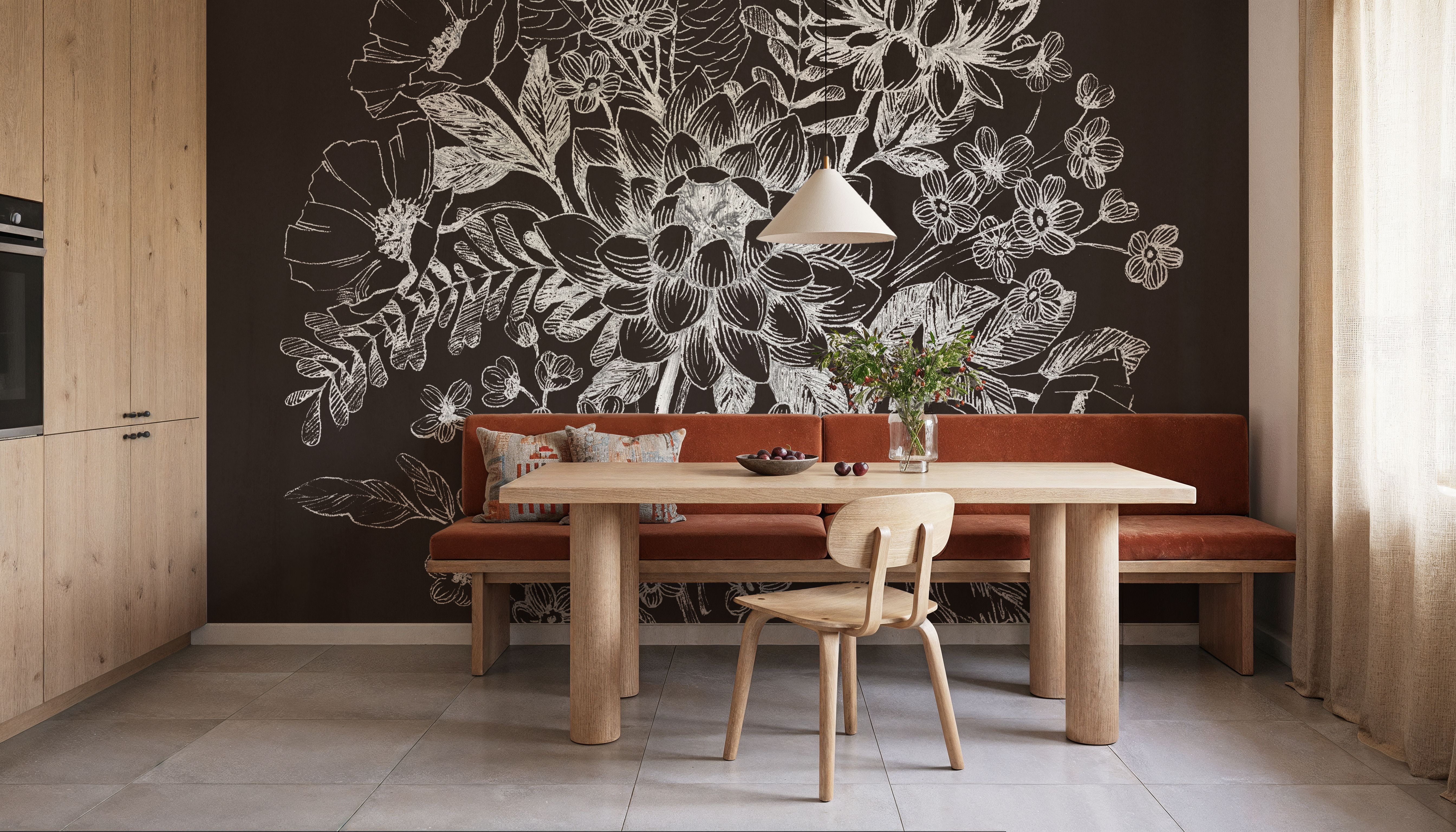 Flora Toile VIII Dark, Wallpaper