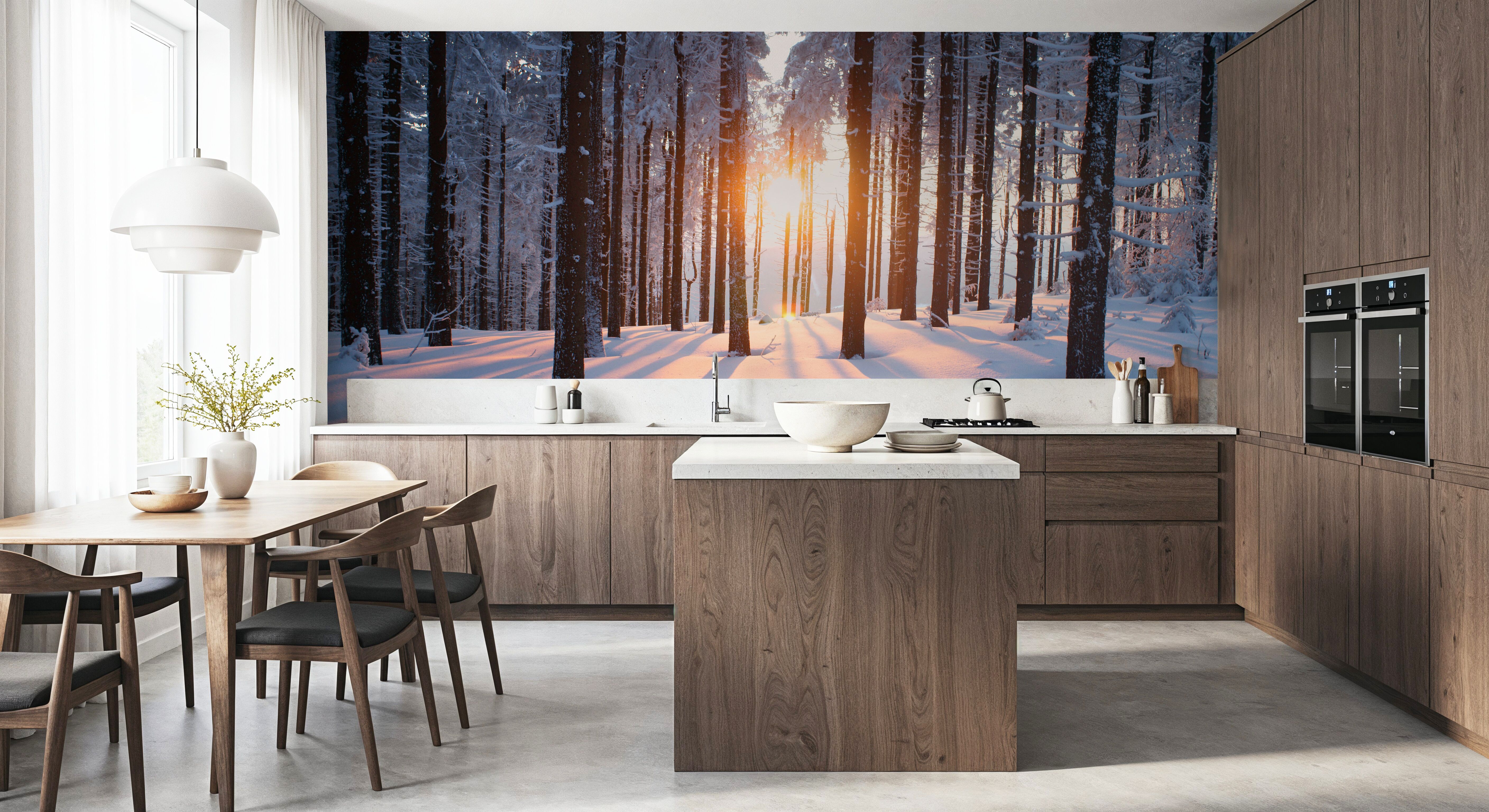 Snowy Woods at Sunset