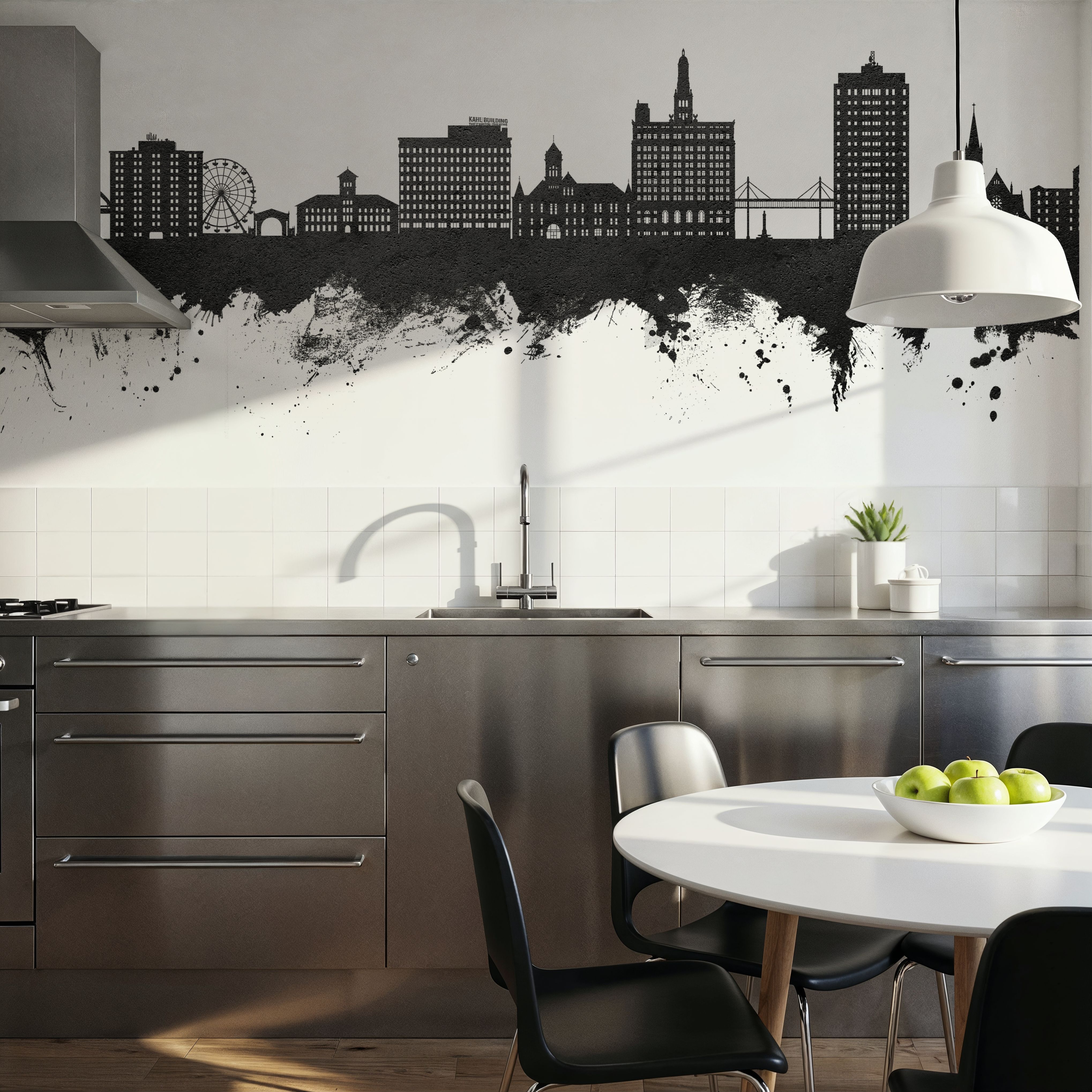 Wall Mural - Davenport Iowa Skyline Black & White - Offices - Wallism UK - Premium, Textured or Peel & Stick
