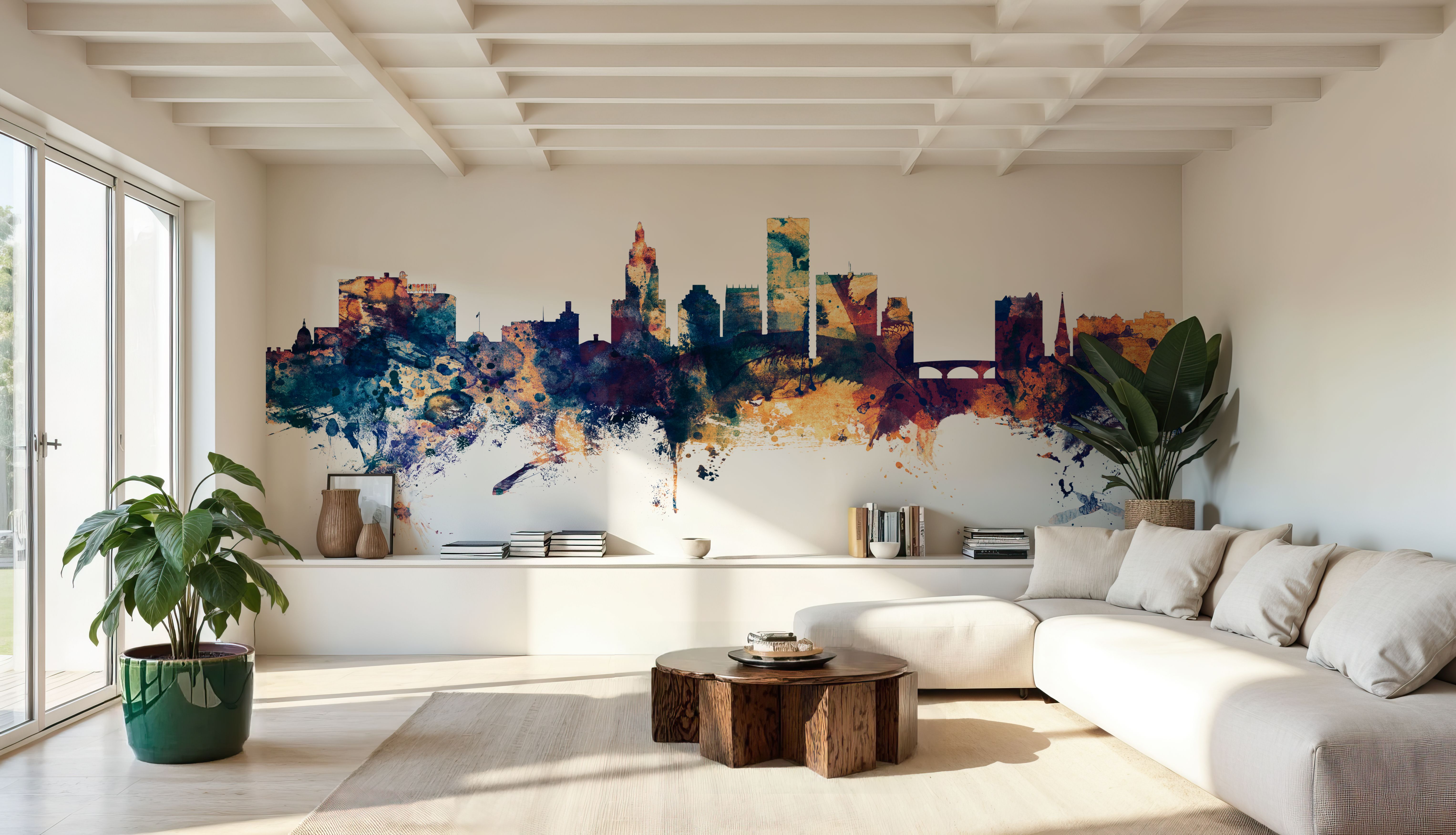 Providence Rhode Island Skyline Blue & Bronze, Wallpaper