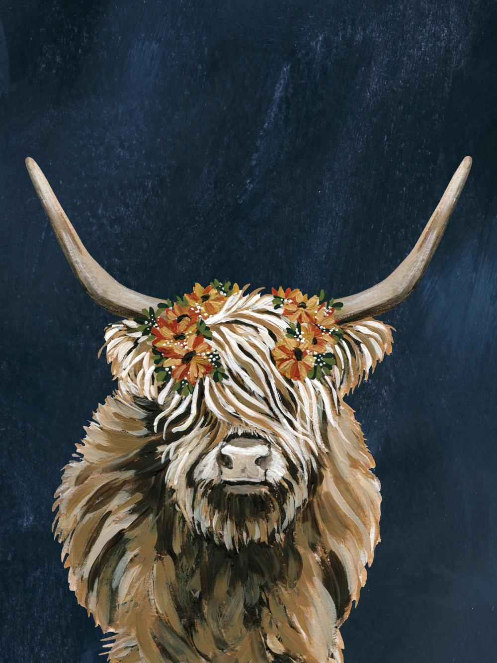 Harvest Cow Floral Texture Dark