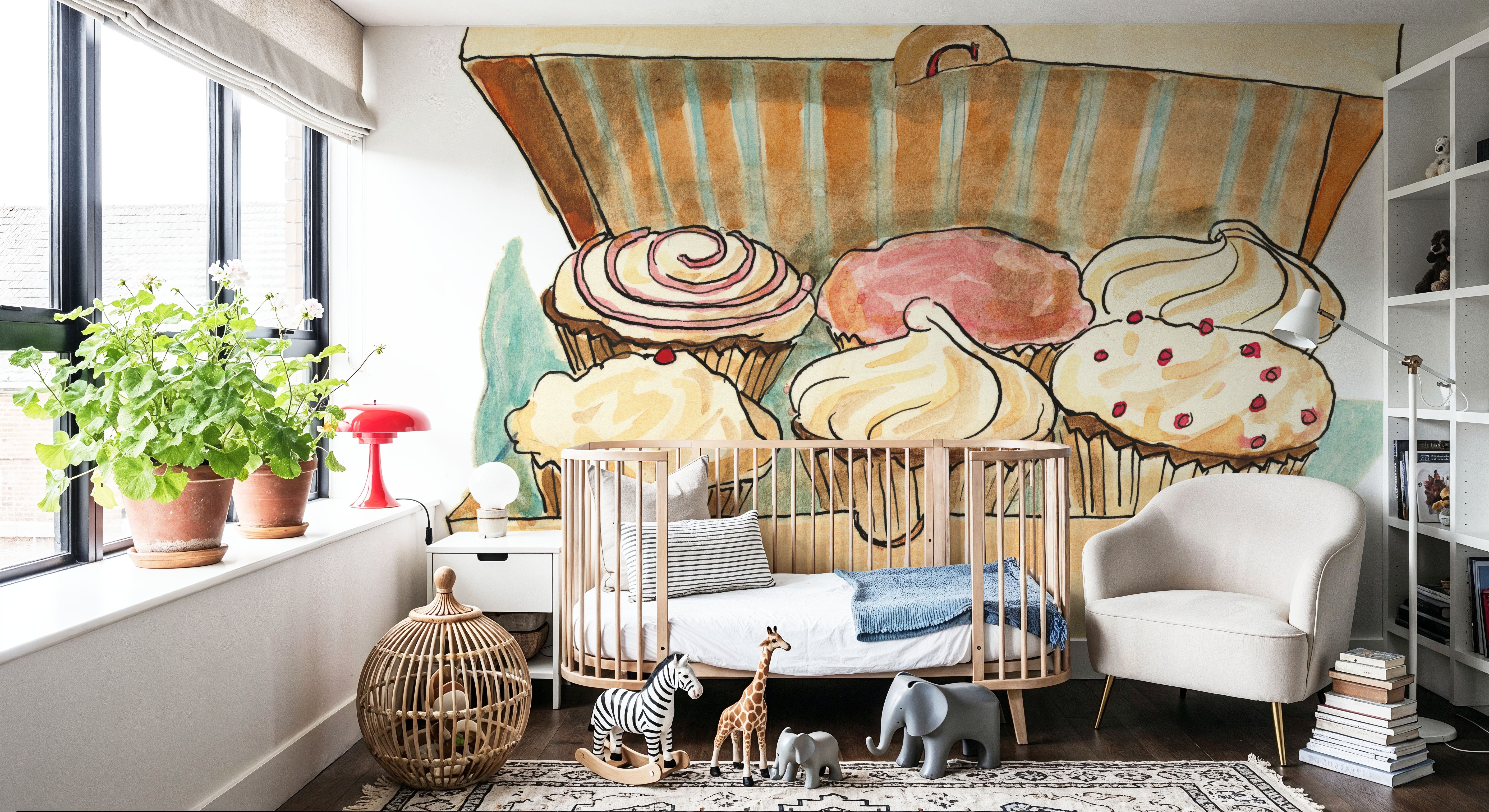 Wall Mural - Six Cupcakes - Food & Drink mural wallpaper - Living room - Wallism US - Premium, Textured or Peel & Stick