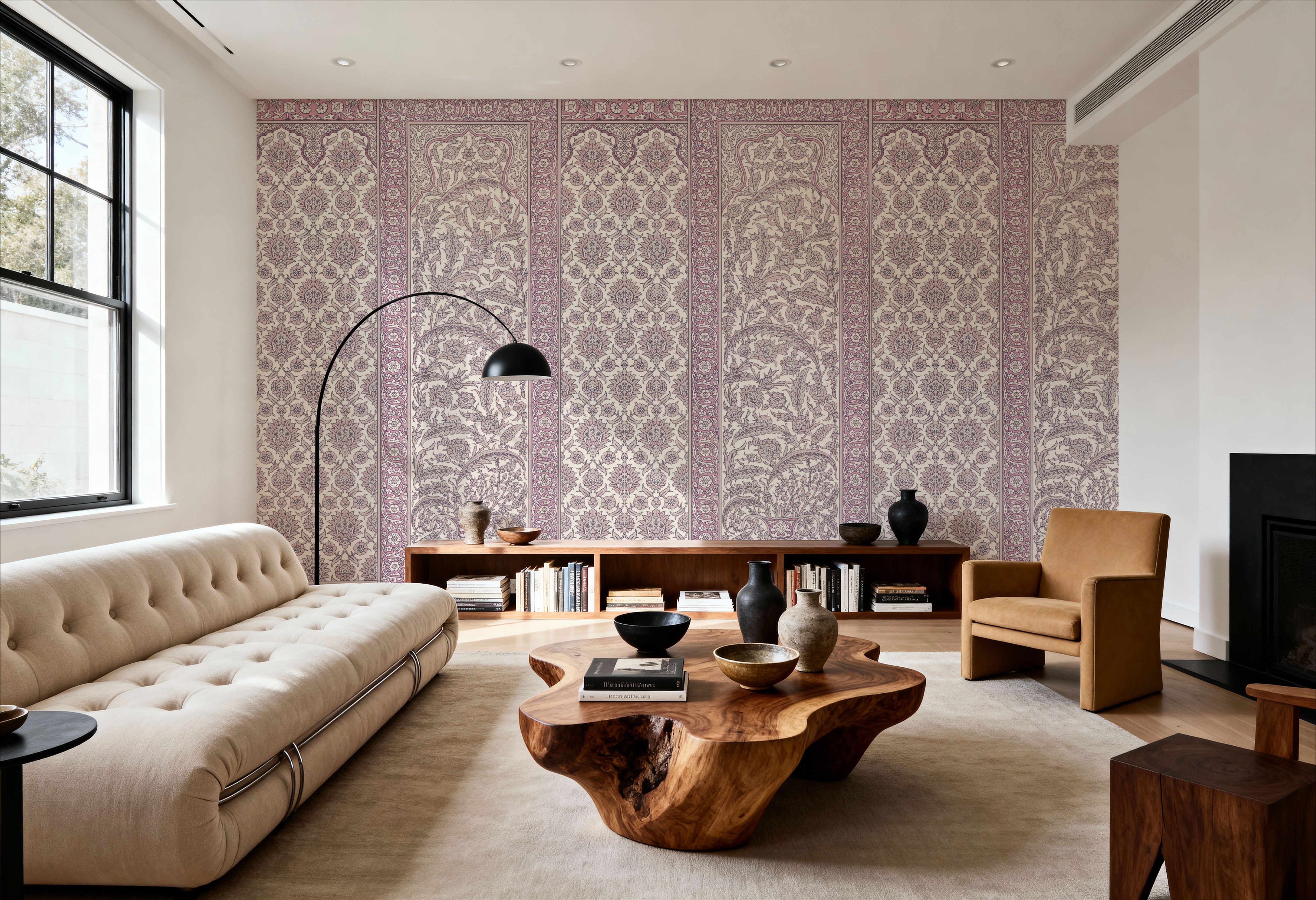 Wall Mural - Riad Ornaments, Rose - Chintz Nature mural wallpaper - Pink - Bedroom - Wallism UK - Premium, Textured or Peel & Stick