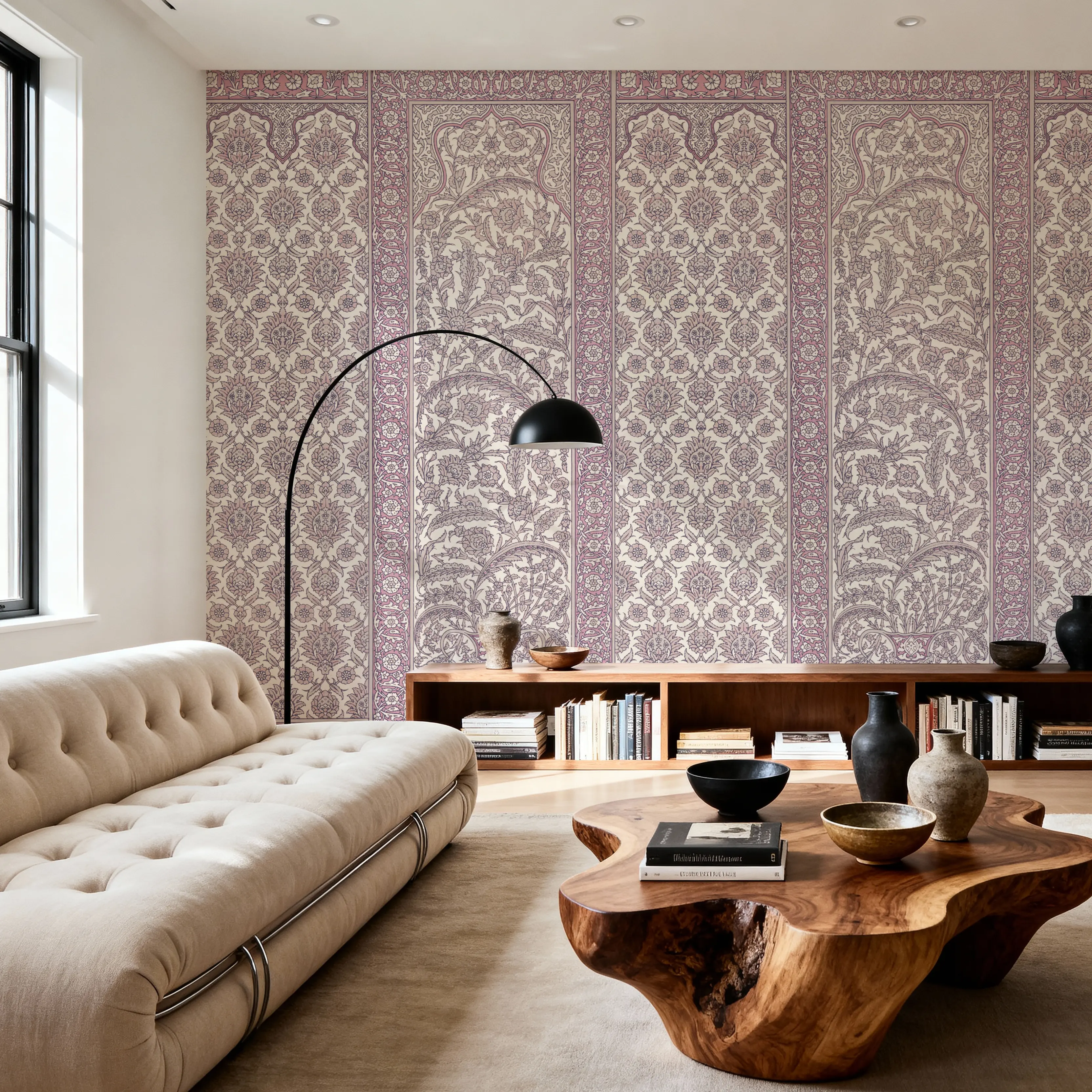 Fotobehang - Riad Ornaments, Rose - Chintz Natuur Mural - Roze - Slaapkamers - Wallism België - Zelfklevend of Vliesbehang