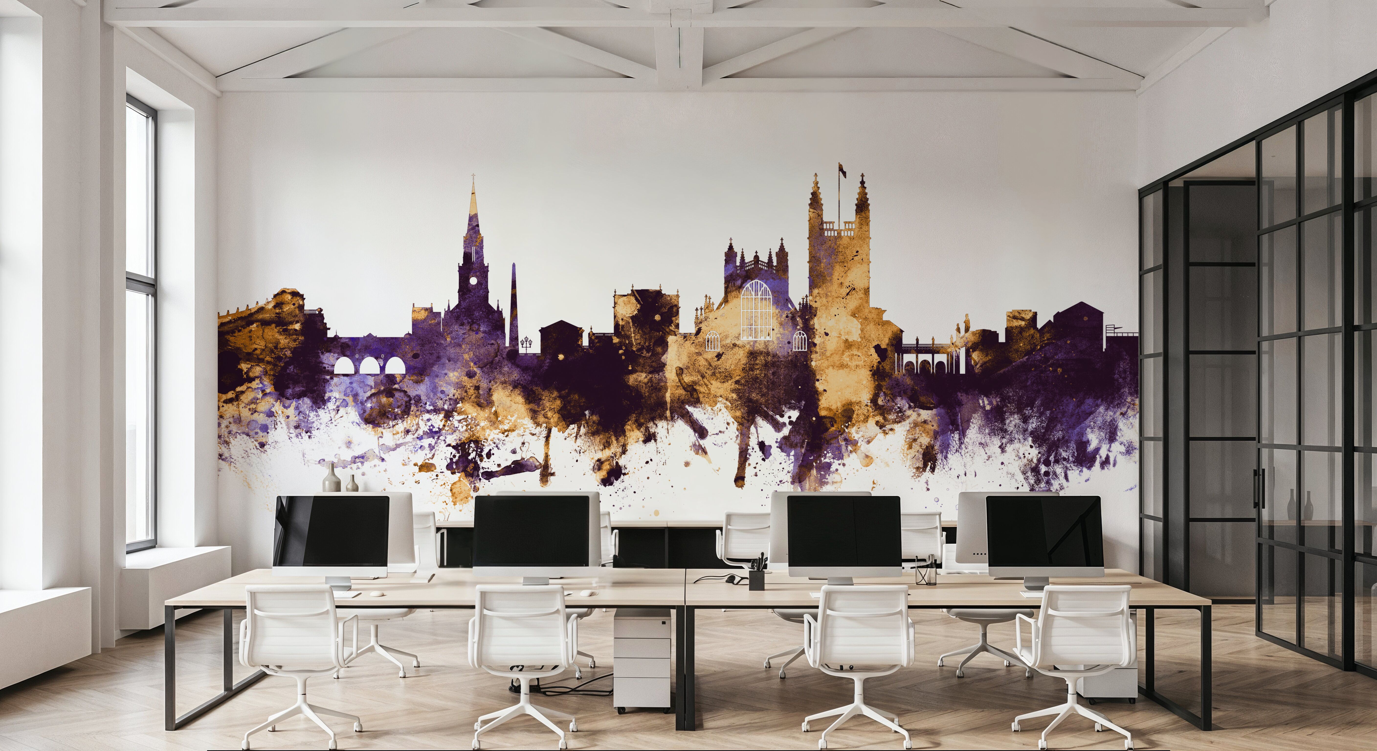 Bath England Skyline Purple & Gold, Papier peint