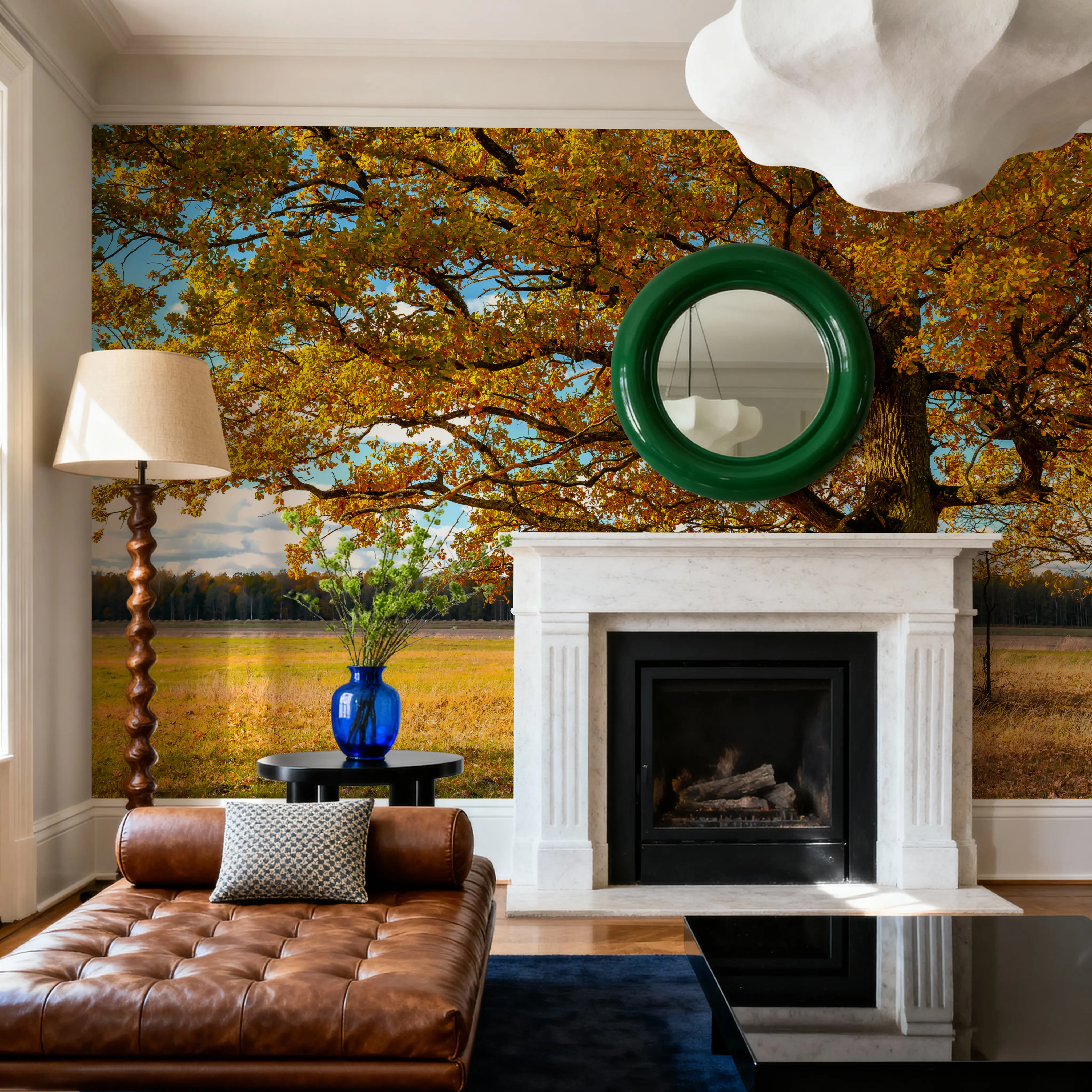 Fotobehang - Golden Fall Tree Afternoon - Bladeren Landschappen Mural - Geel - Slaapkamers - Wallism Nederland - Zelfklevend of Vliesbehang
