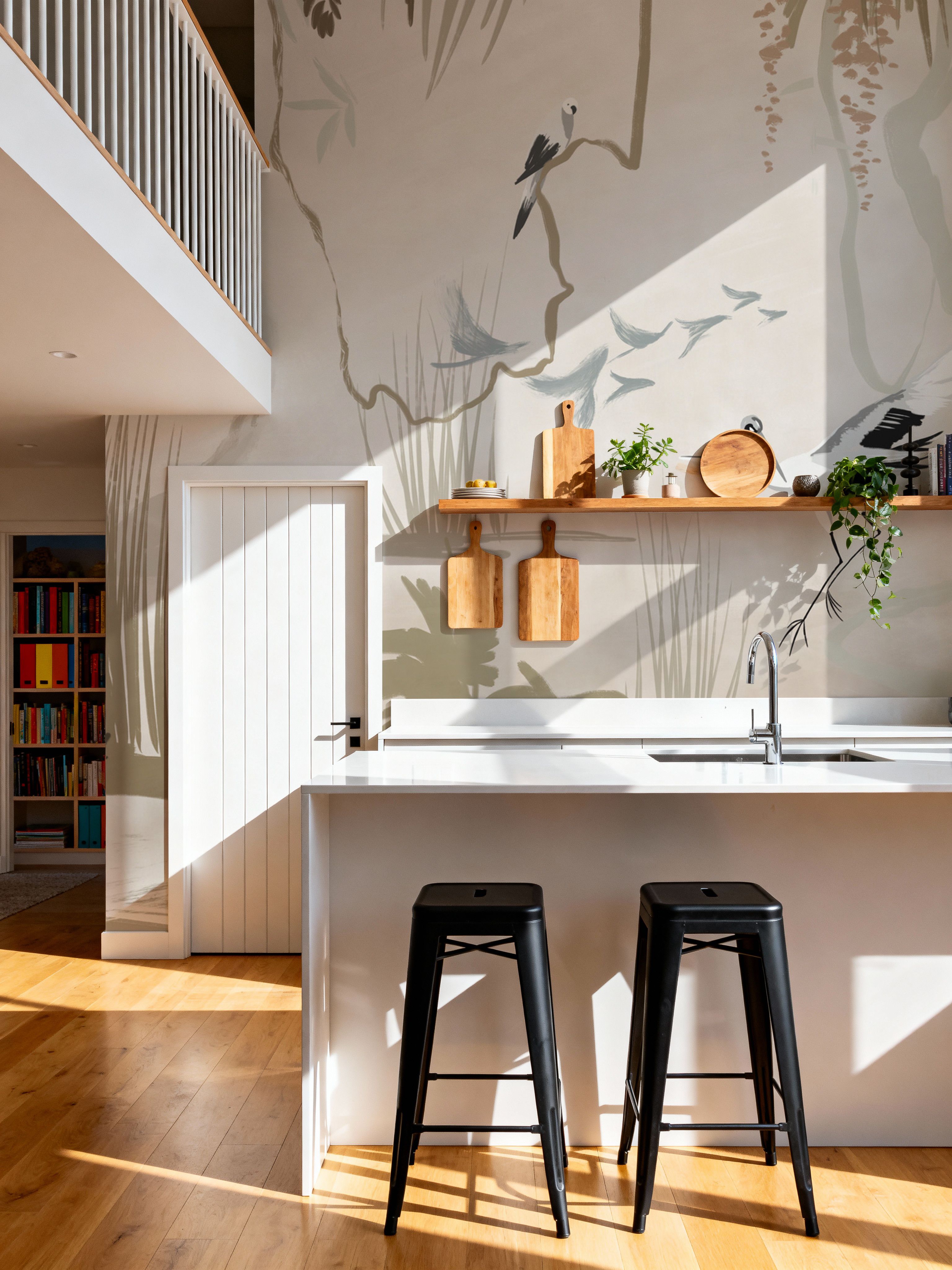 Painted Herons Scenery, Beige