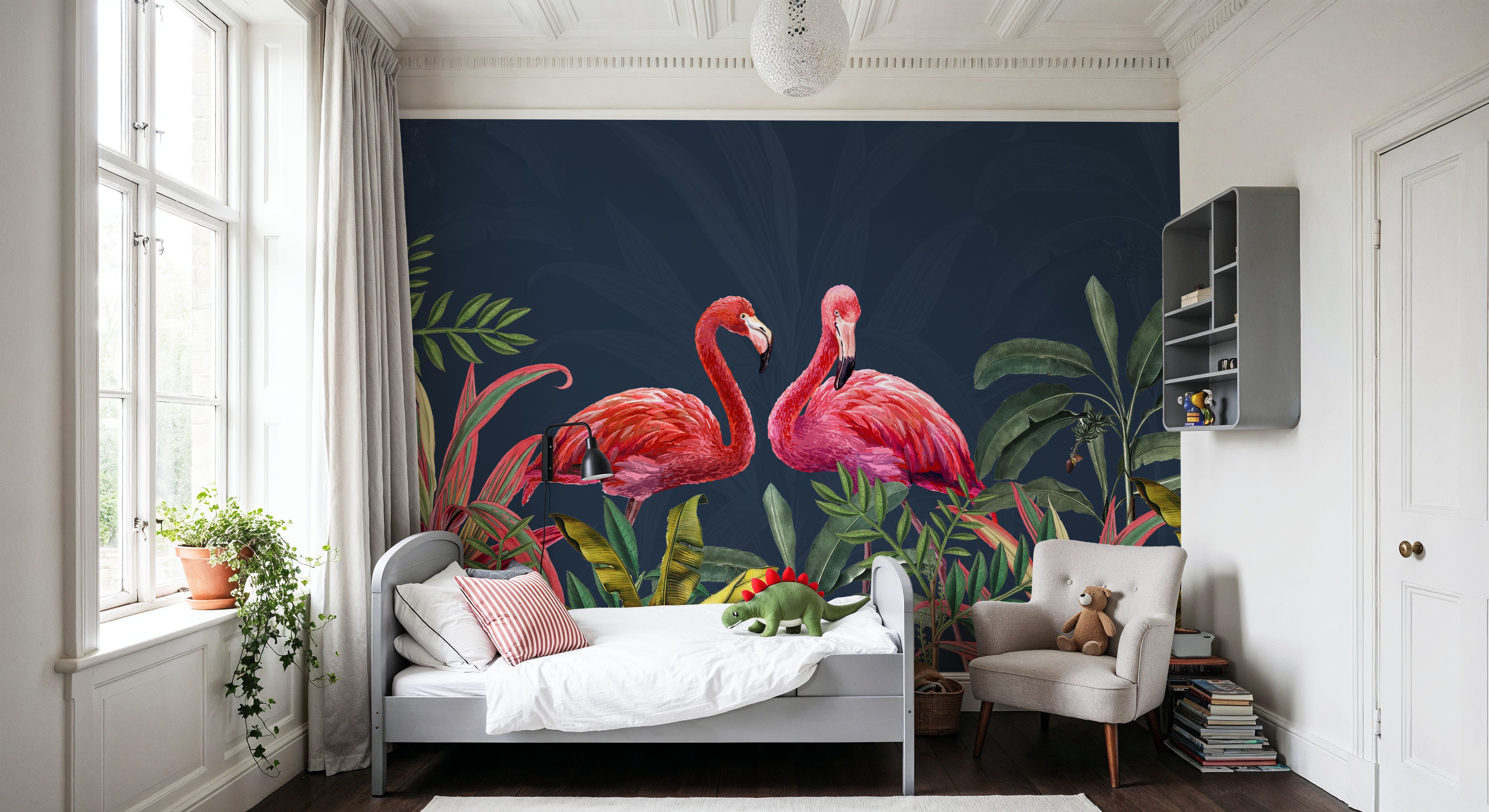 Shy Flamingos Blue