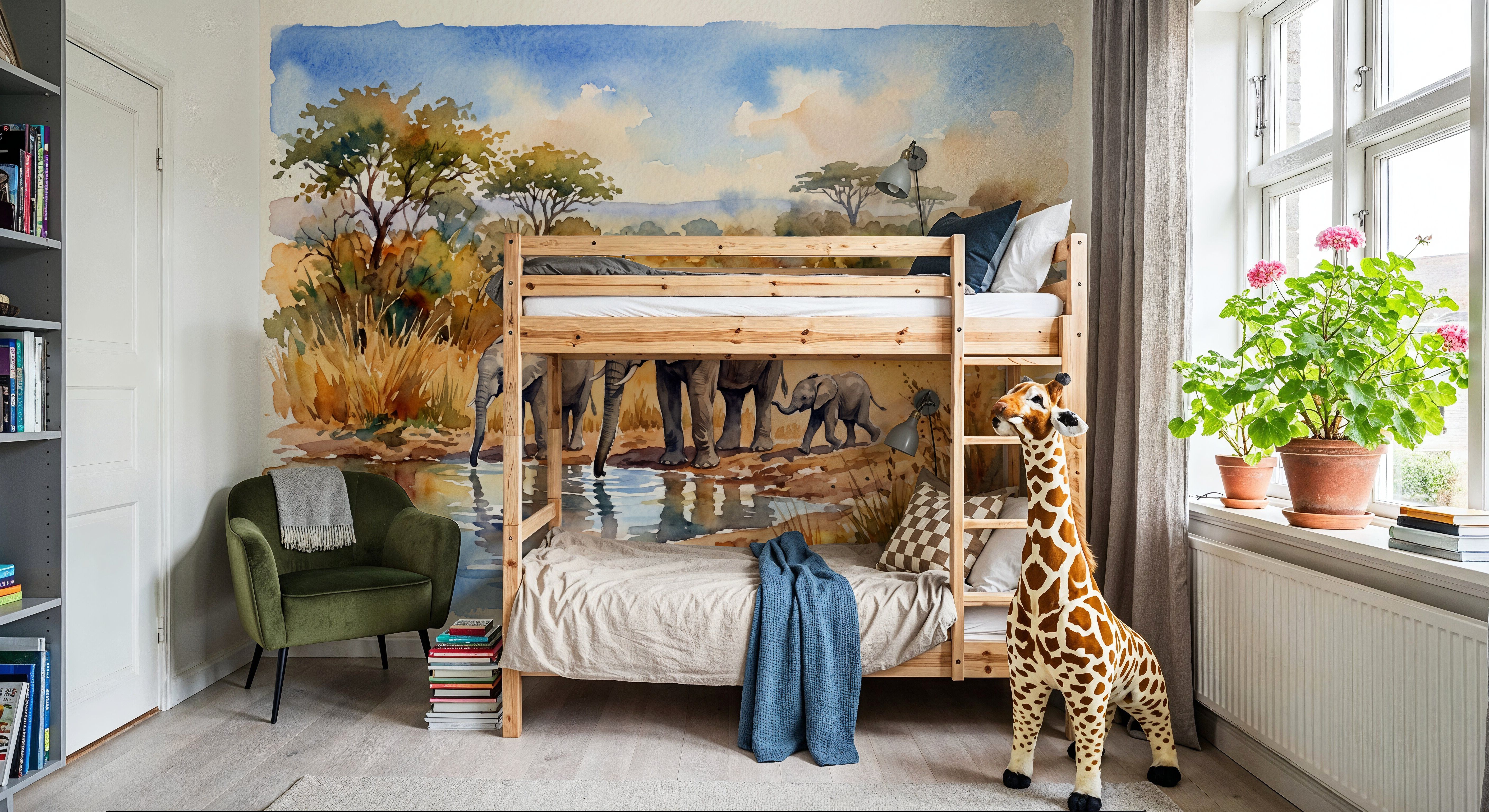 Elephants by the Water Hole - Watercolor Landscapes Series