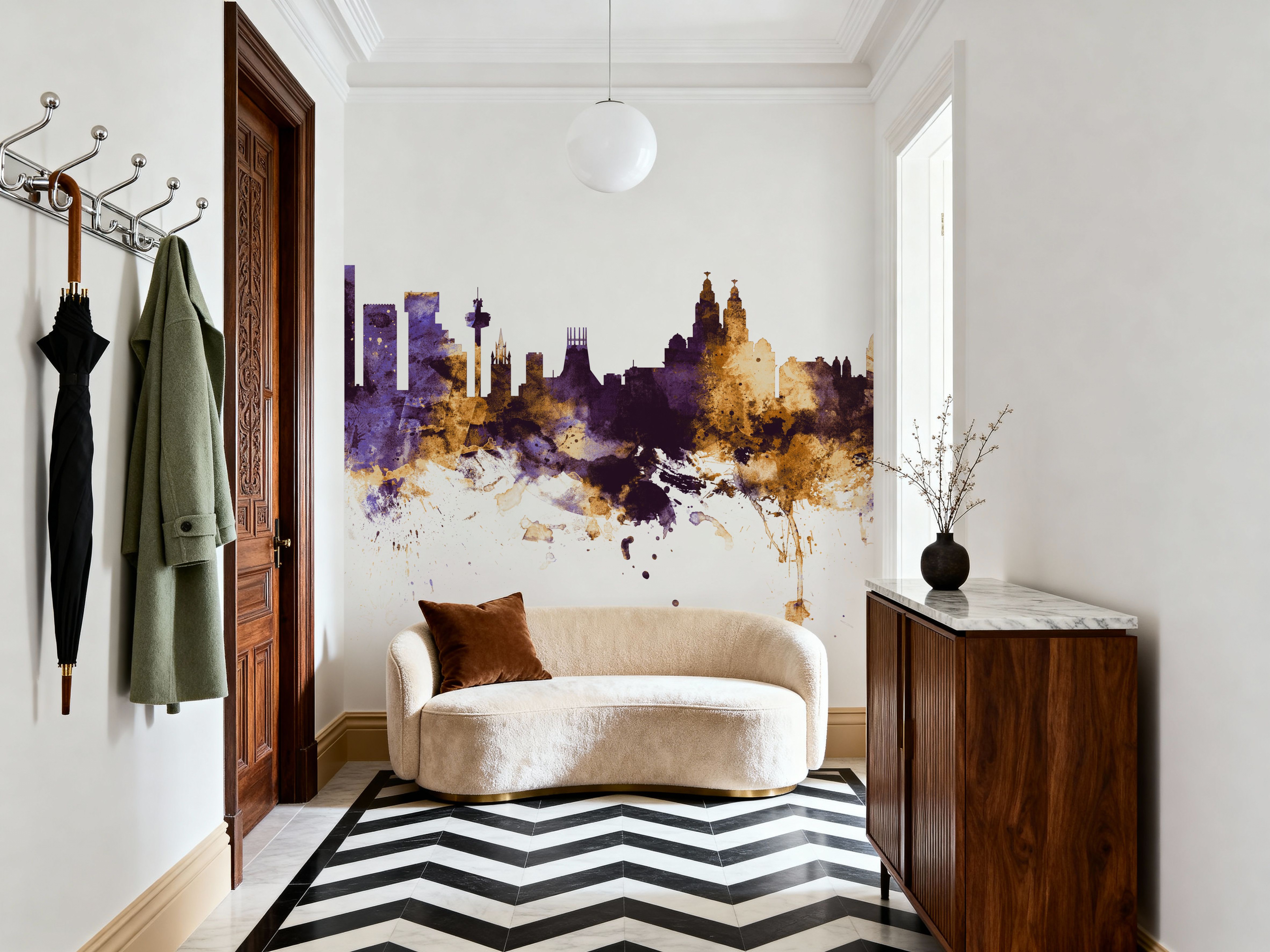 Liverpool England Skyline Purple & Gold