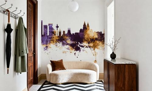 Liverpool England Skyline Purple & Gold