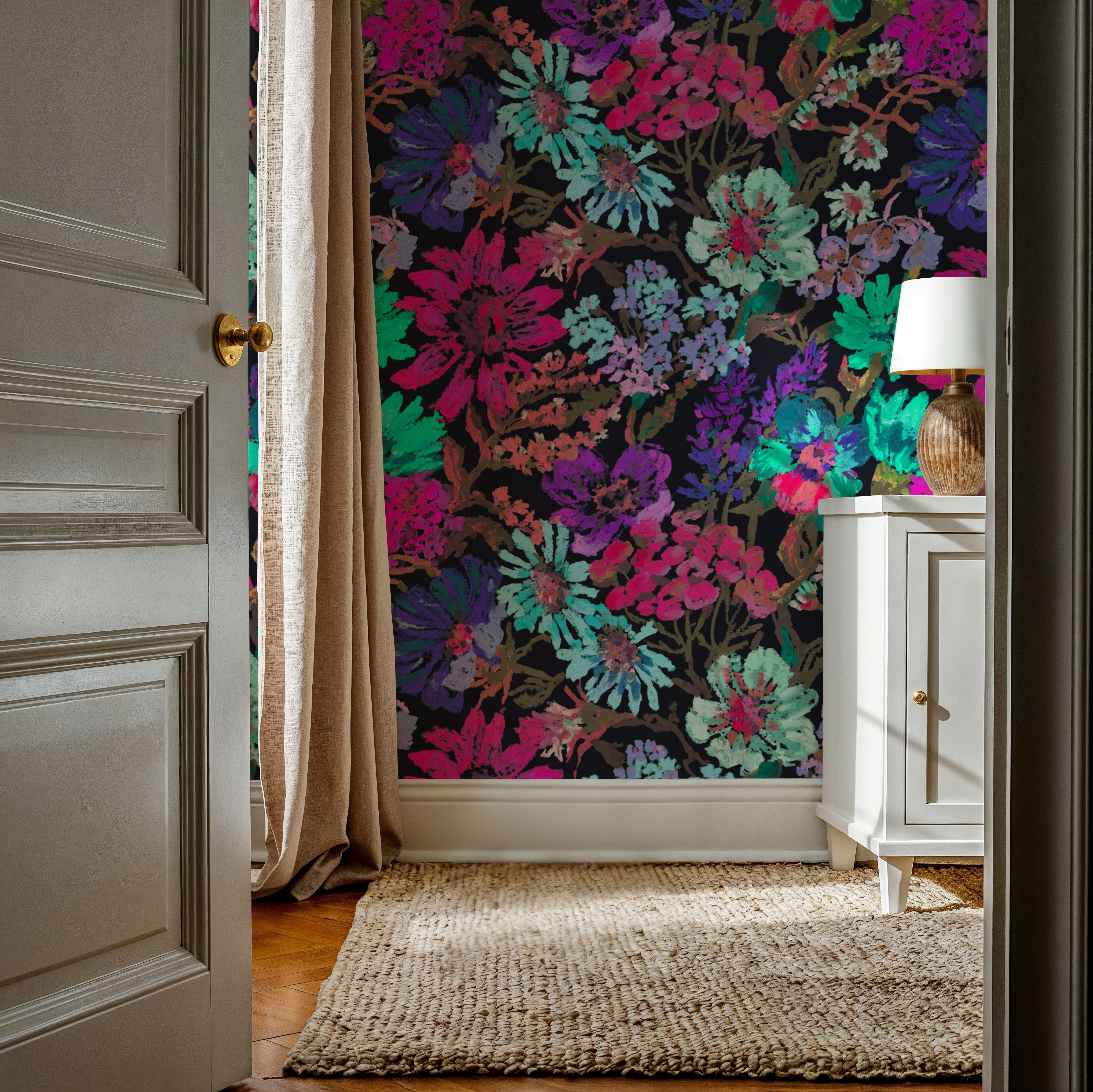 Meadow in Oil Pastel, Cerise, Wallpaper