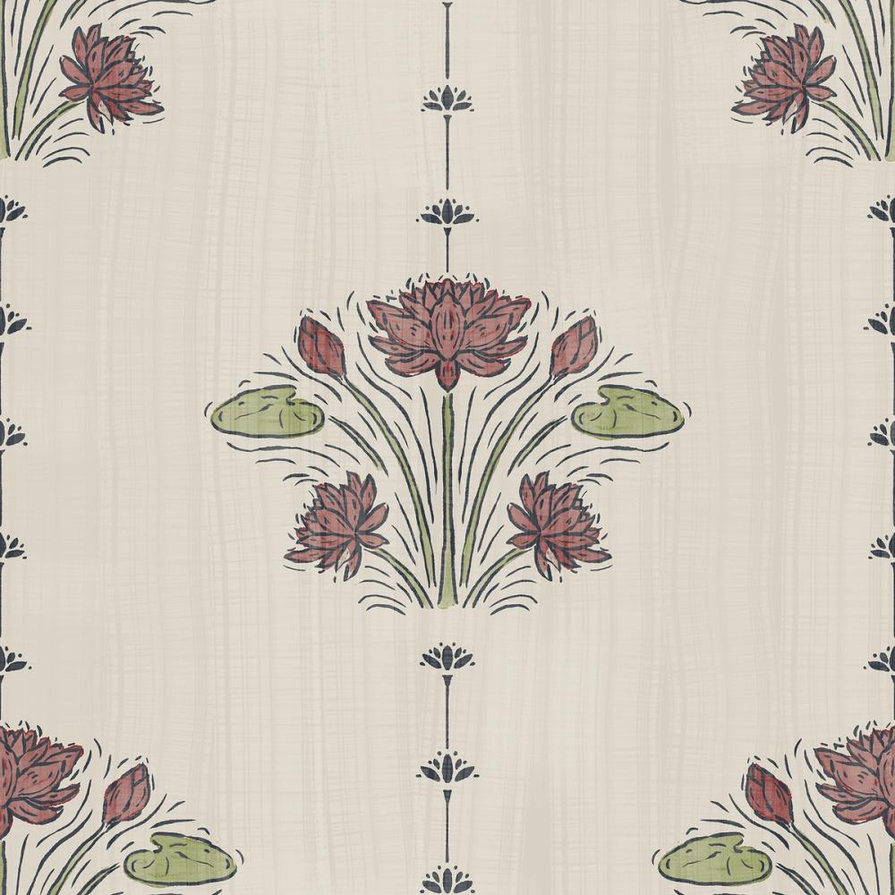 Block Print Water Lily Stripes, Strawberry