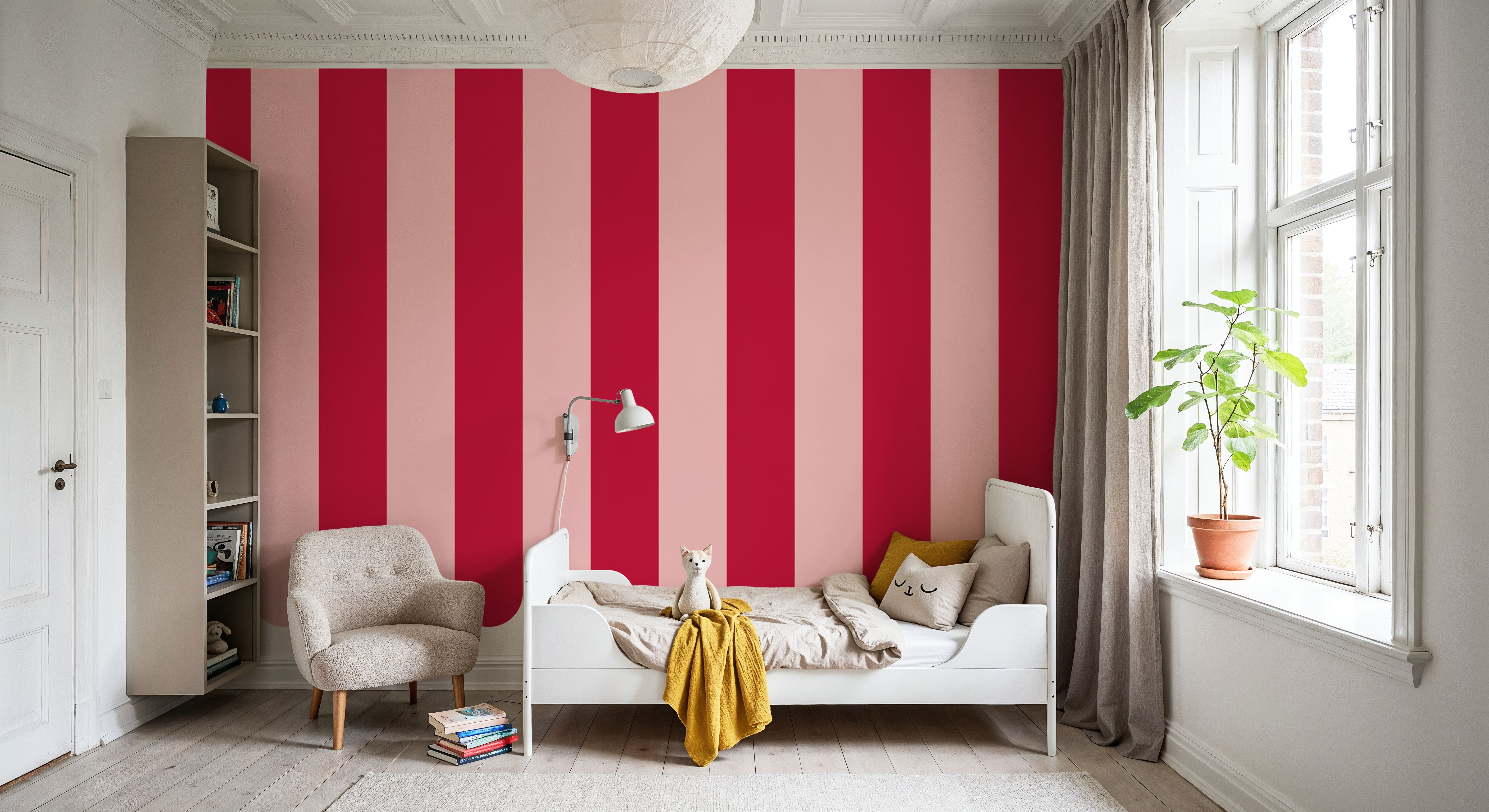 Scalloped Circus Stripes, Red on Pink