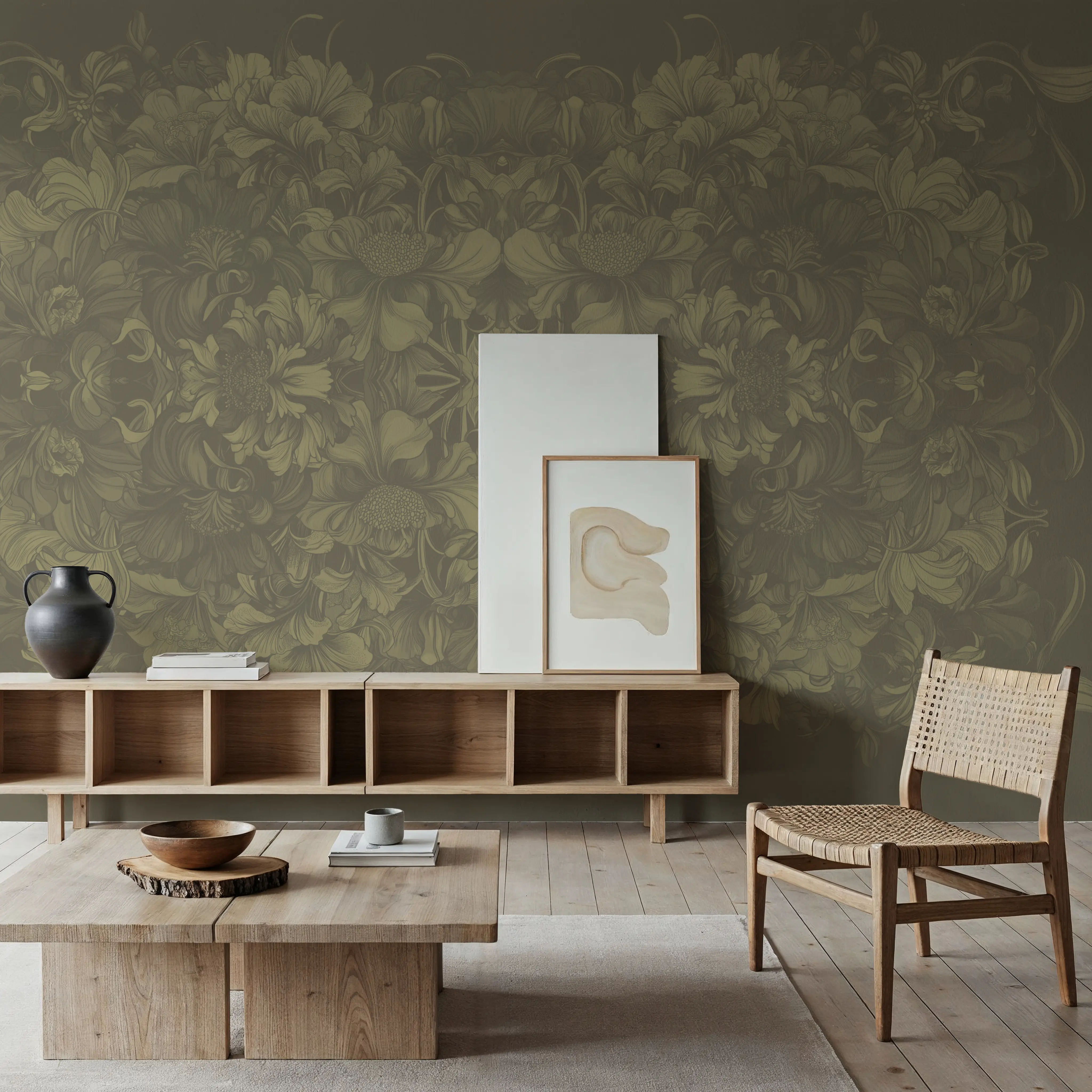 Papier Peint Panoramique - Scandi Flower Ceiling I - Chintz - Vert - Salle à manger - Wallism Belgique - Encollage au mur ou Autocollant