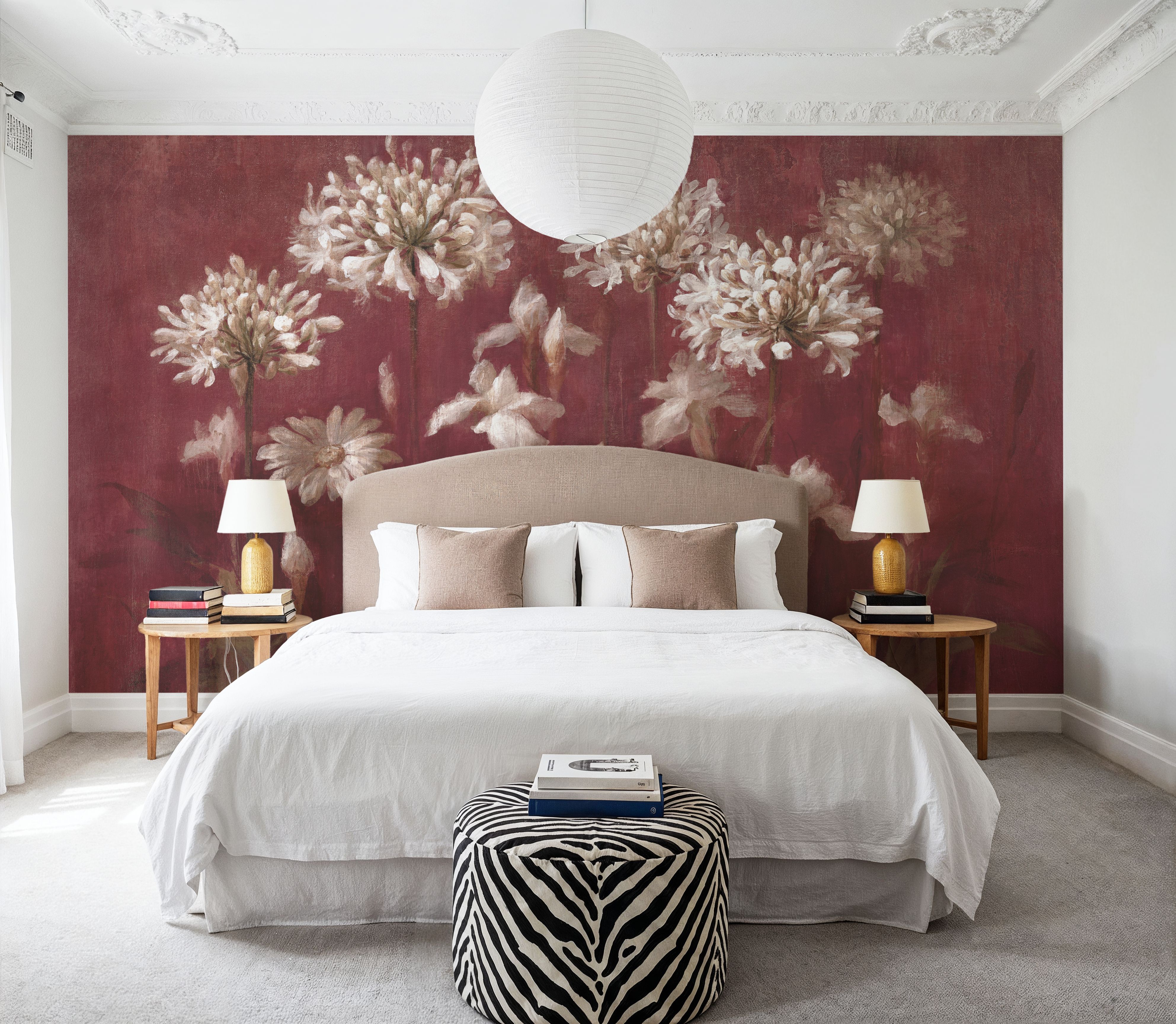 Garden Flowers on Burgundy