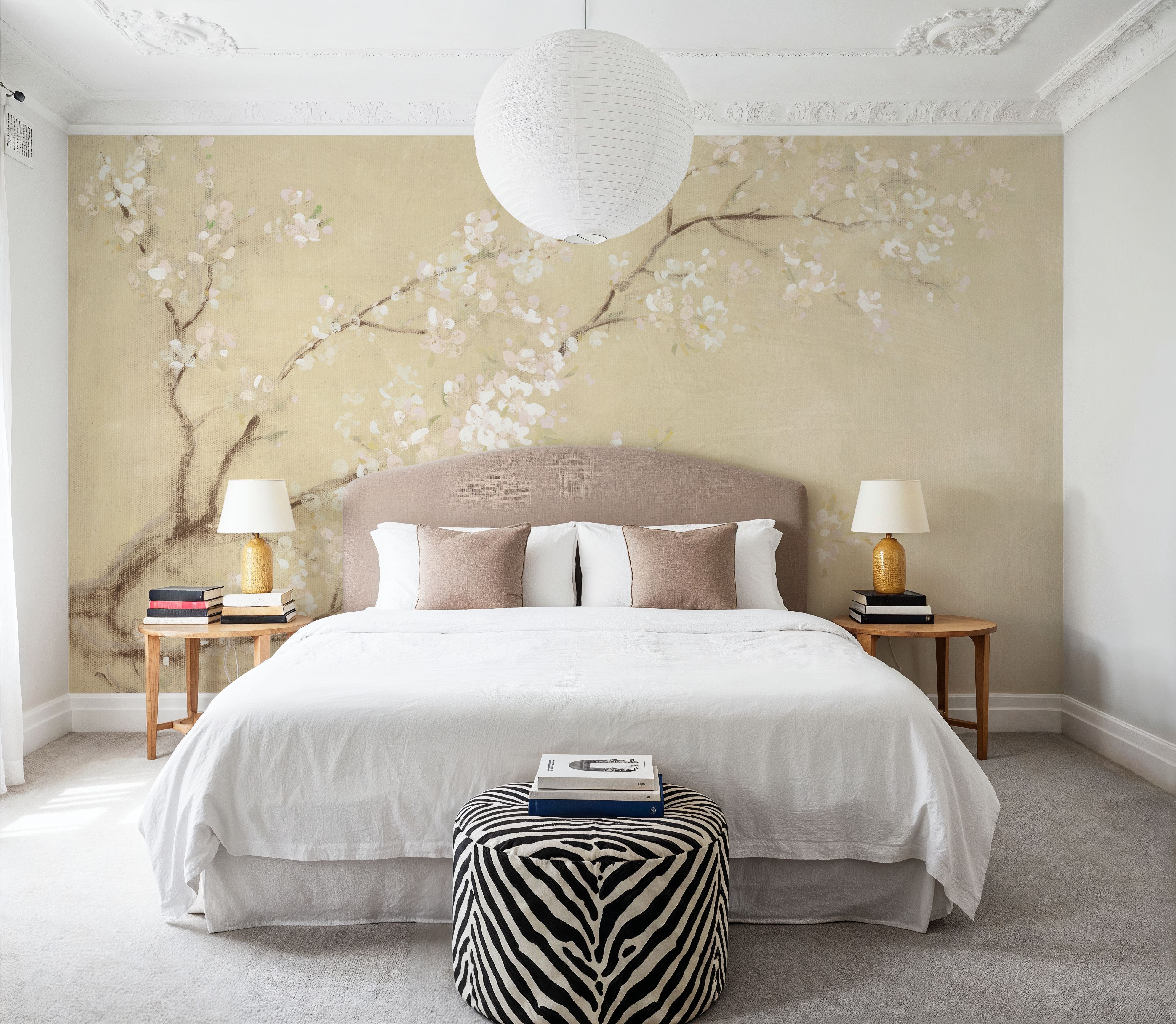 White Cherry Blossoms I Linen