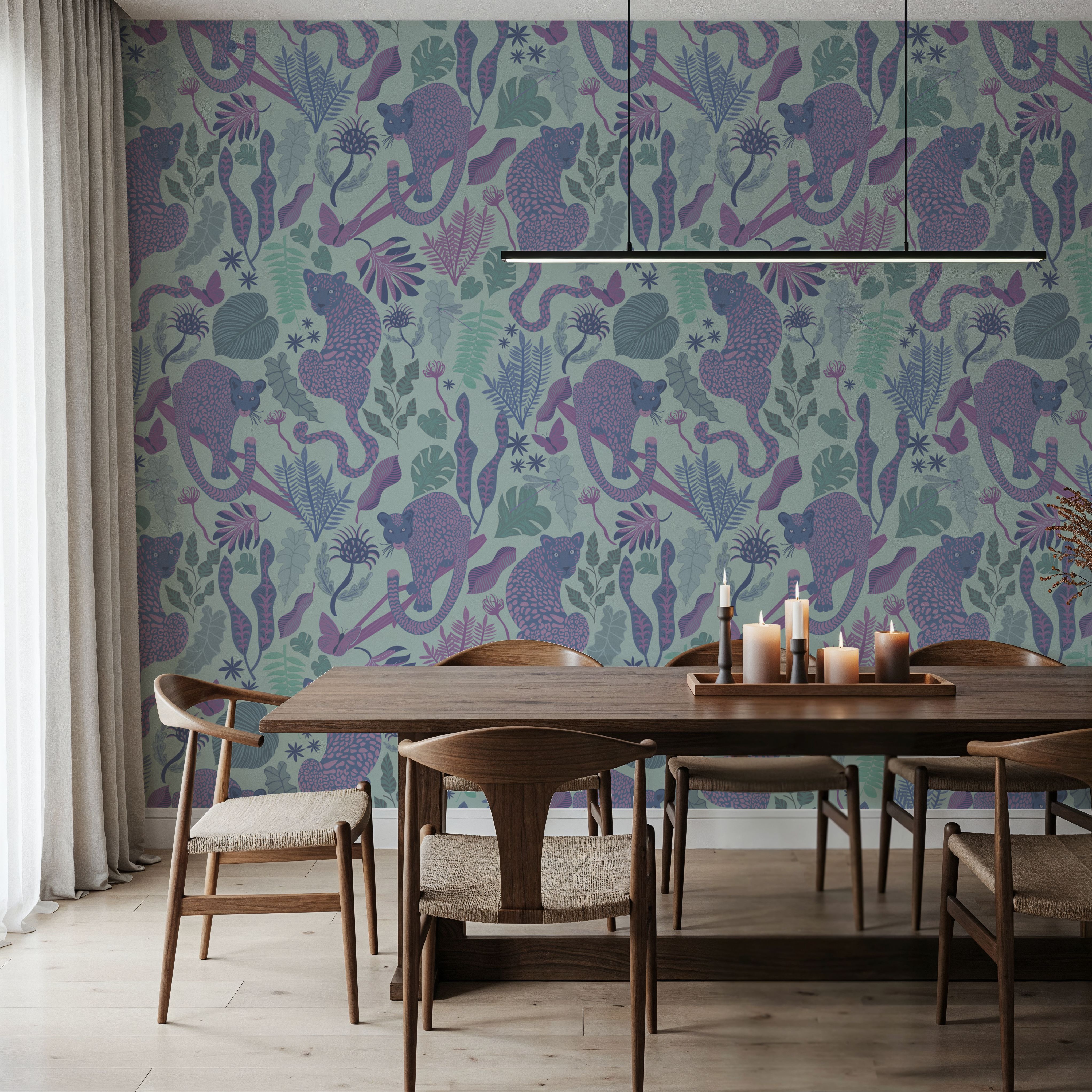 Jungle Leopards Violet & Mint, Papier peint