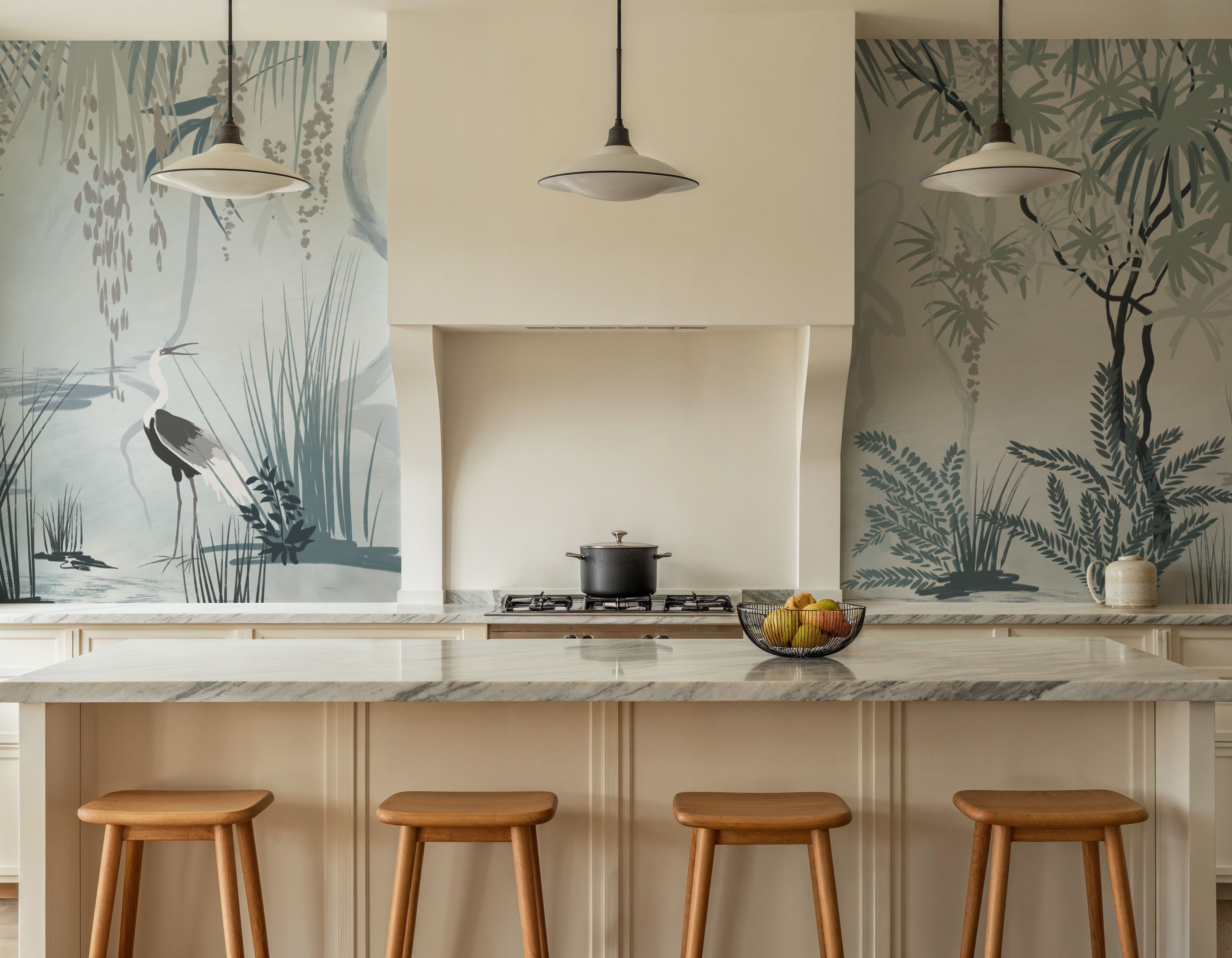 Painted Herons Scenery, Mineral Green