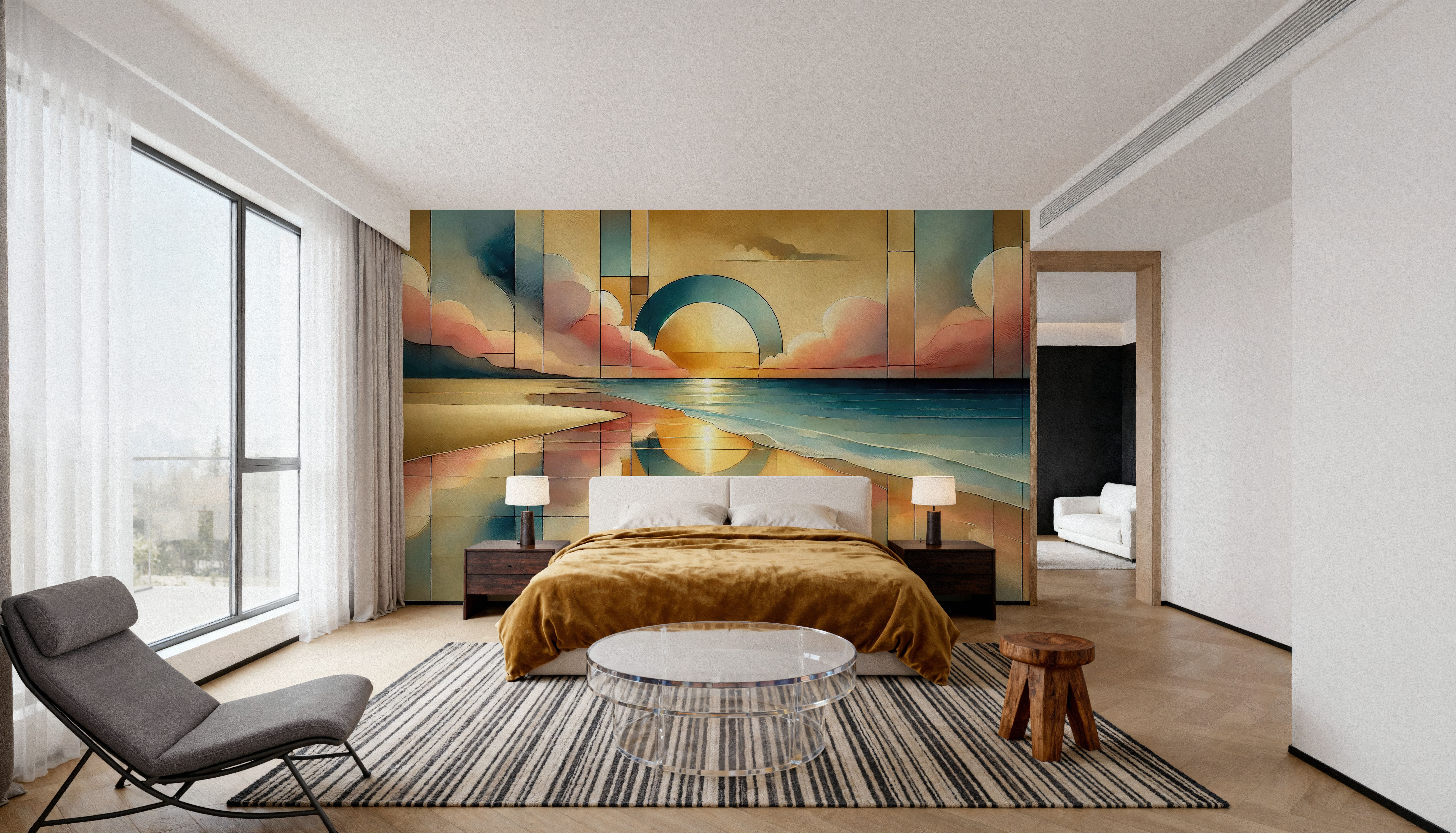 Golden Sunset Vista in Art Deco