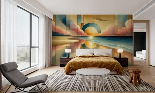 Golden Sunset Vista in Art Deco