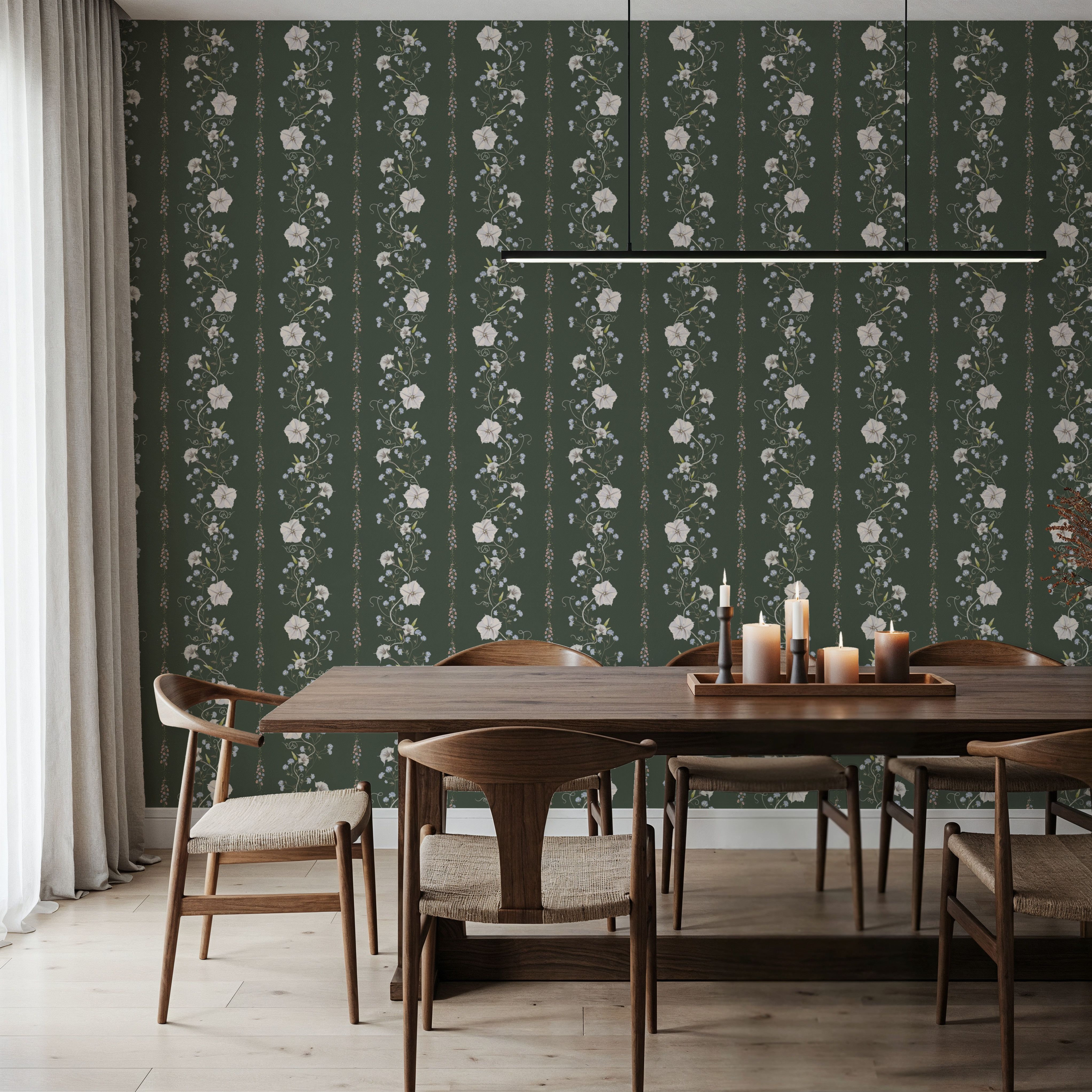 Trailing Flower Stripe, Soft Green, Tapet